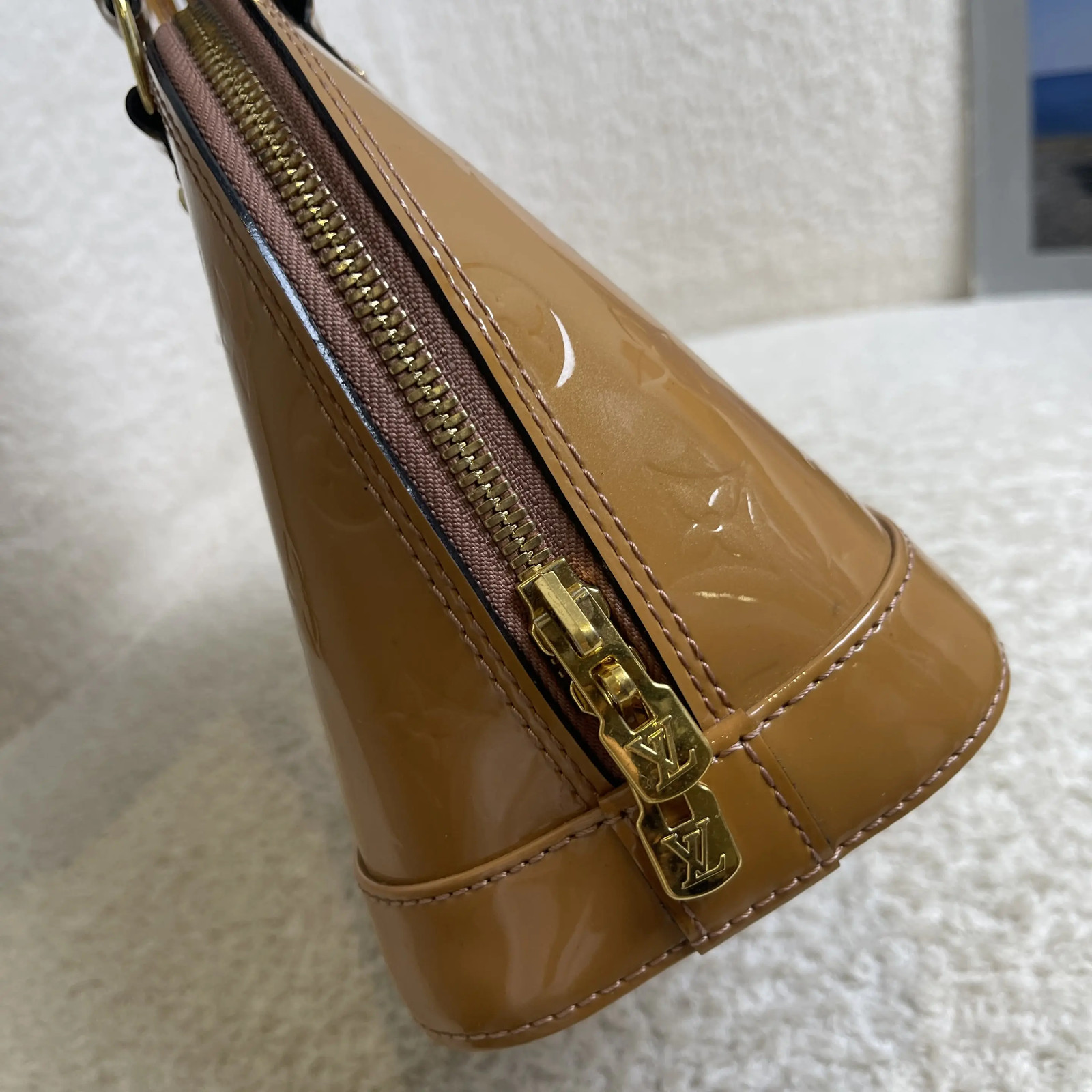Louis Vuitton Alma BB Vernis Patent Leather Nude Crossbody Bag