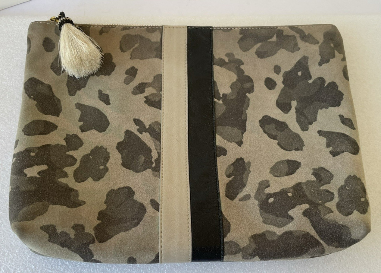 Kempton & Co. ~ Camouflage Leather Suede Zip Pouch Purse ~ 8″ x 11.75″ x 1.75″