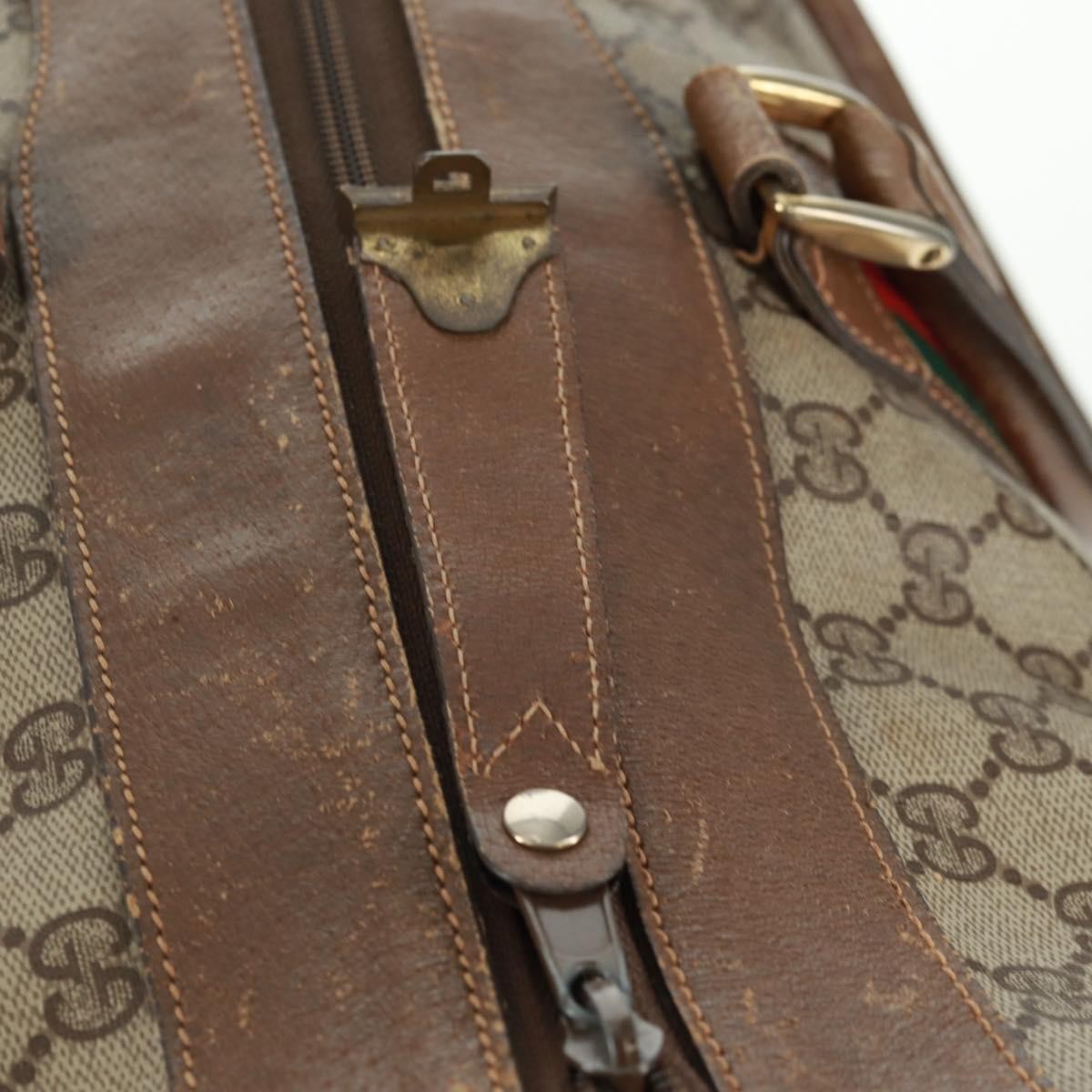 GUCCI GG Supreme Web Sherry Line Boston Bag PVC Beige Gold Auth 158687