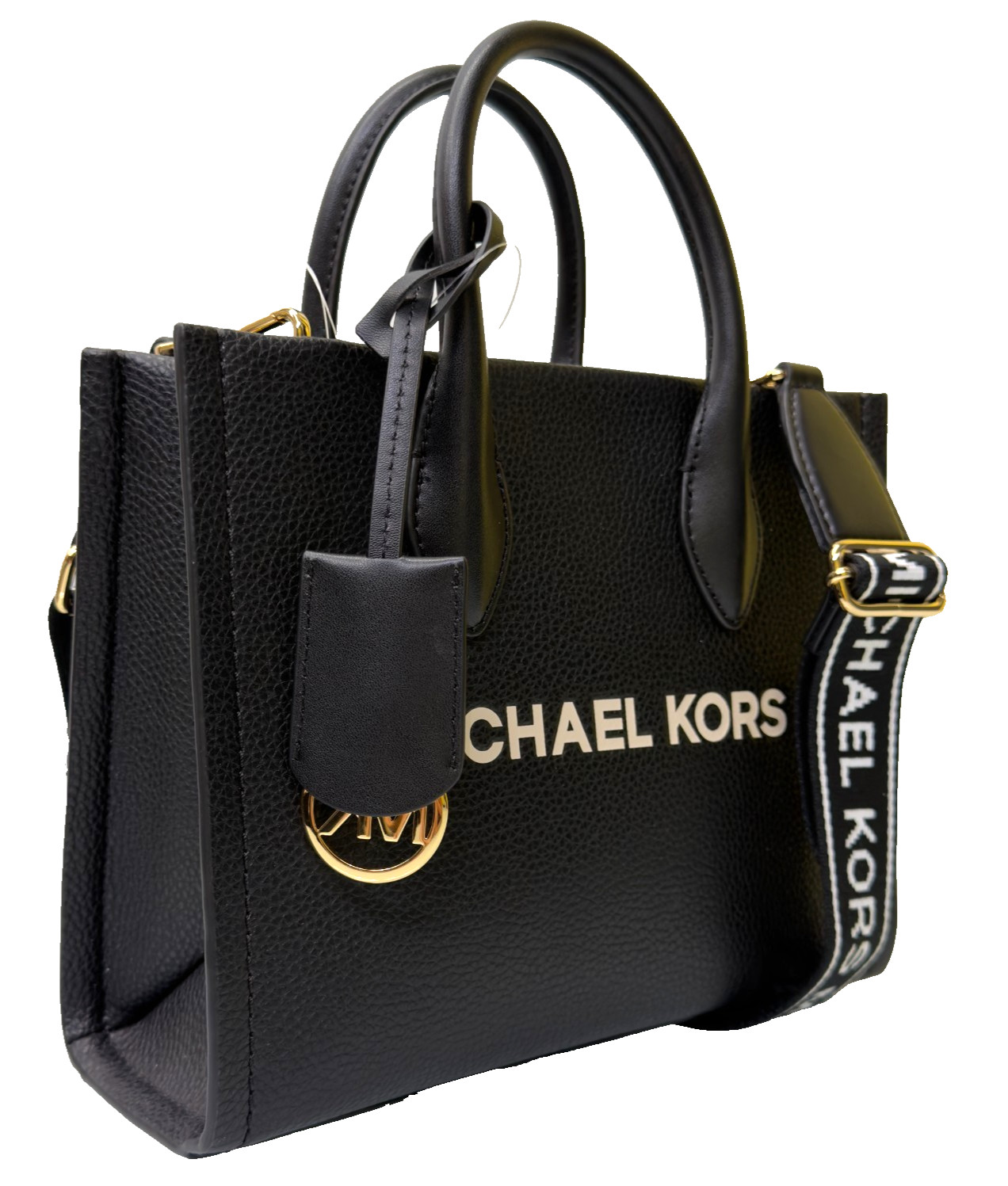 Michael Kors Mirella SM Shopper Zip Tote Crossbody Bag Black Leather