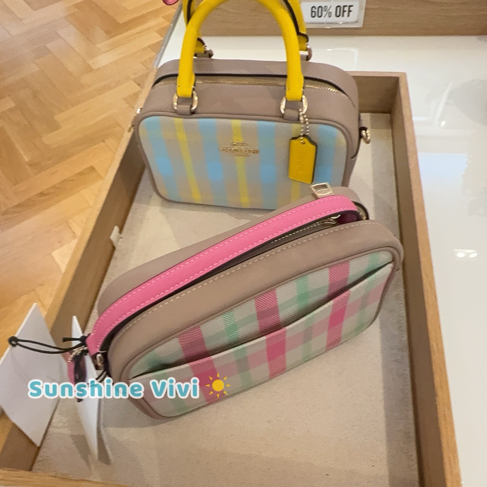 NWT COACH Mini Jamie Camera Bag With Plaid Print CBM37 Gold/Pink