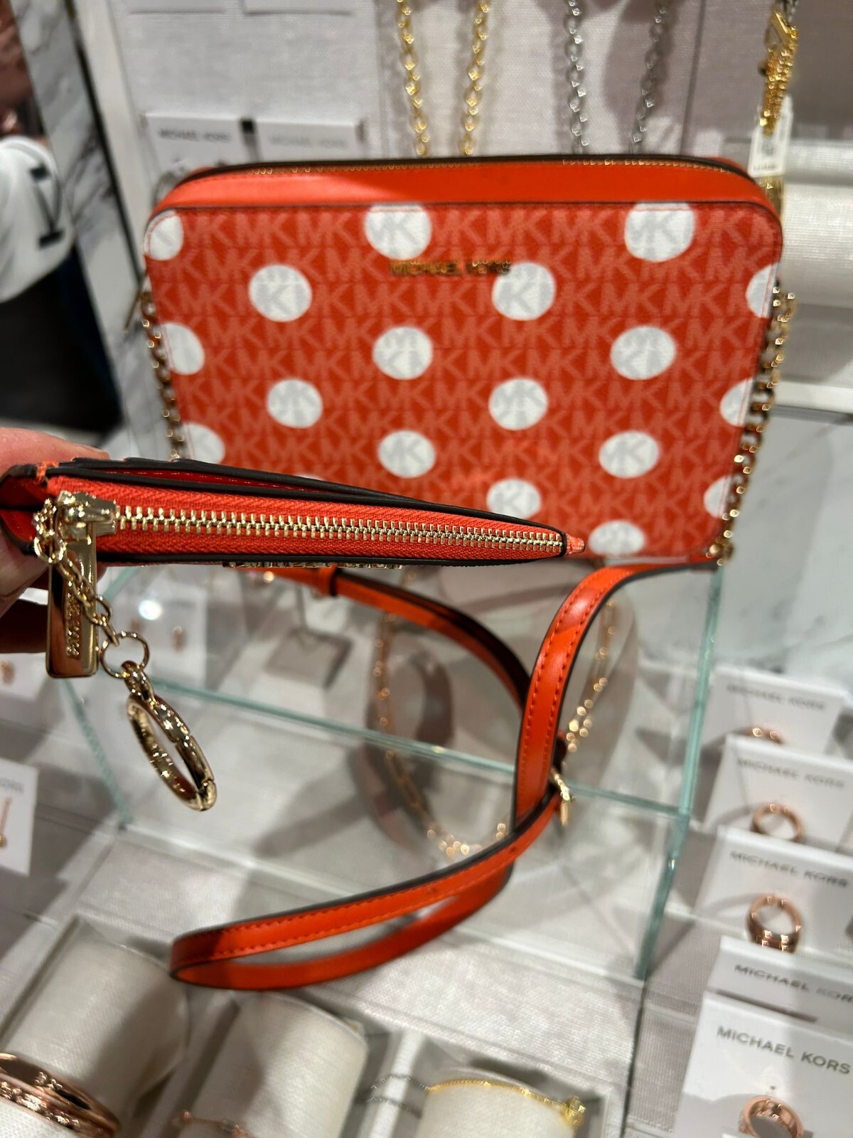 Michael Kors Medium Large Handbag Purse Crossbody Bag + Key Ring Wallet Red Clay
