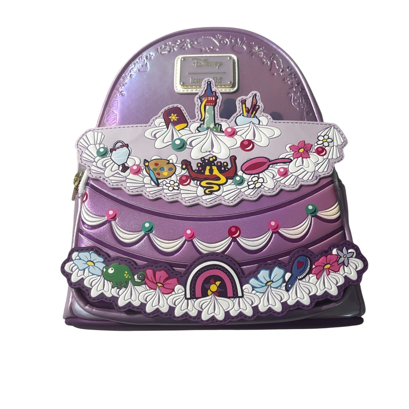 Disney Loungefly Tangled Rapunzel Birthday Cake Mini Backpack Iridescent Purple