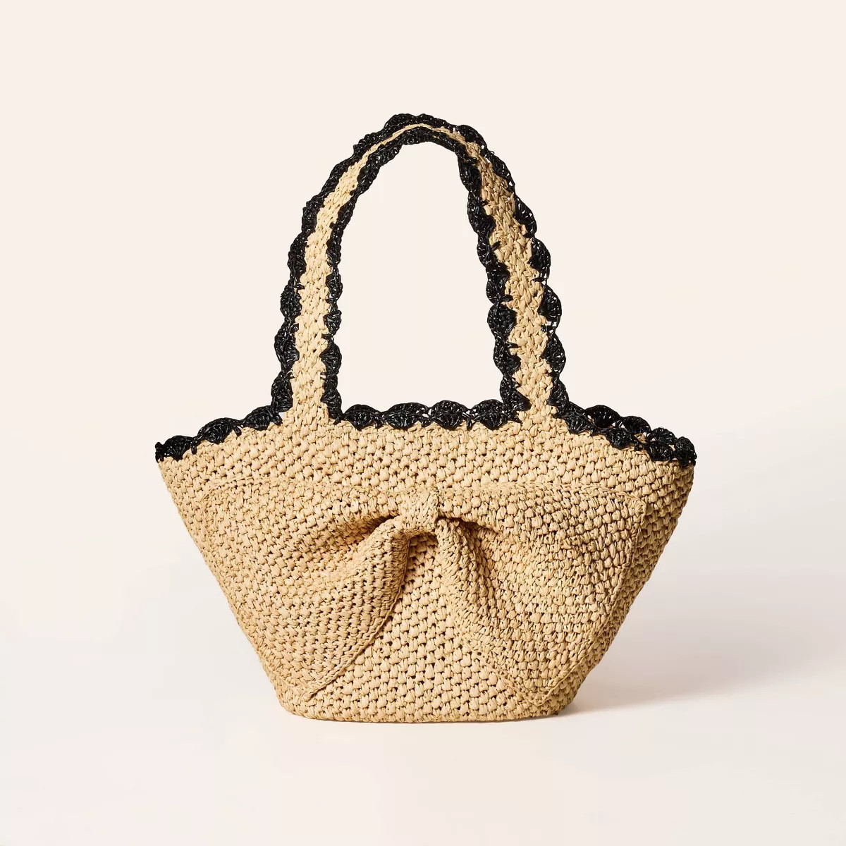 KATE SPADE x TARGET Raffia Bow Tote Bag Woven Natural Black Boho Romantic Vacay