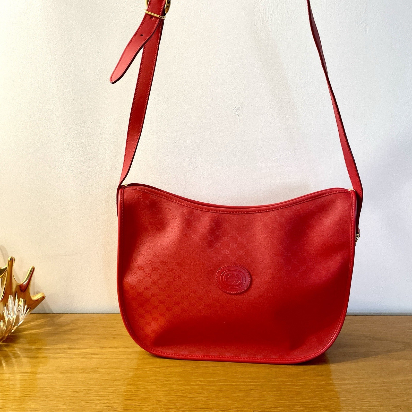 GUCCI Collector Accessory Collection Bag, Red Microguccissima GG, 1970s-80s