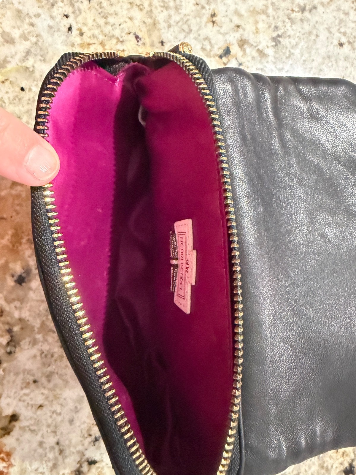 HENRI BENDEL Black Leather Quilted Flap Wristlet Clutch Bag