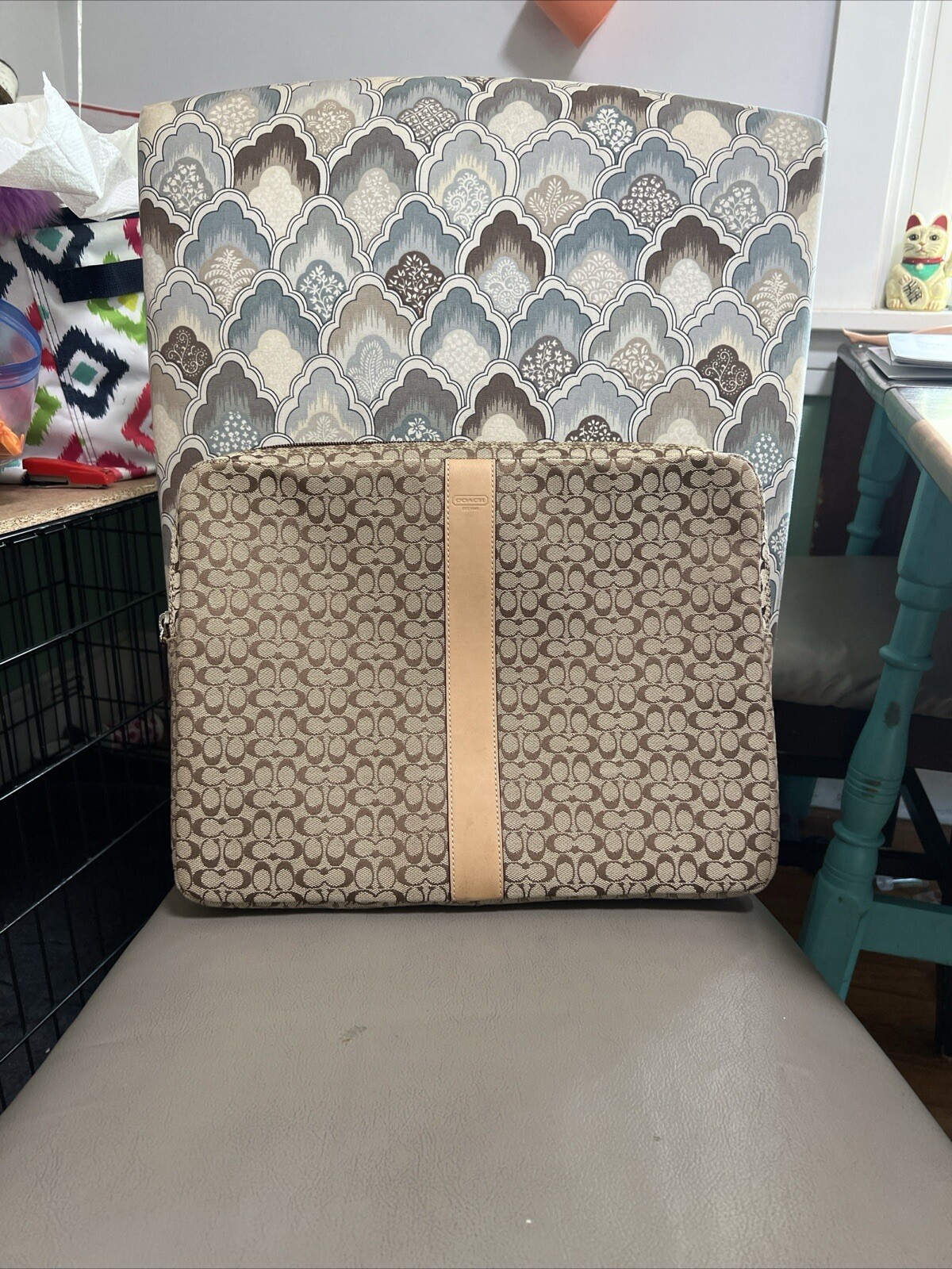 Coach Laptop Sleeve Case Bag Signature CC Jacquard Khaki