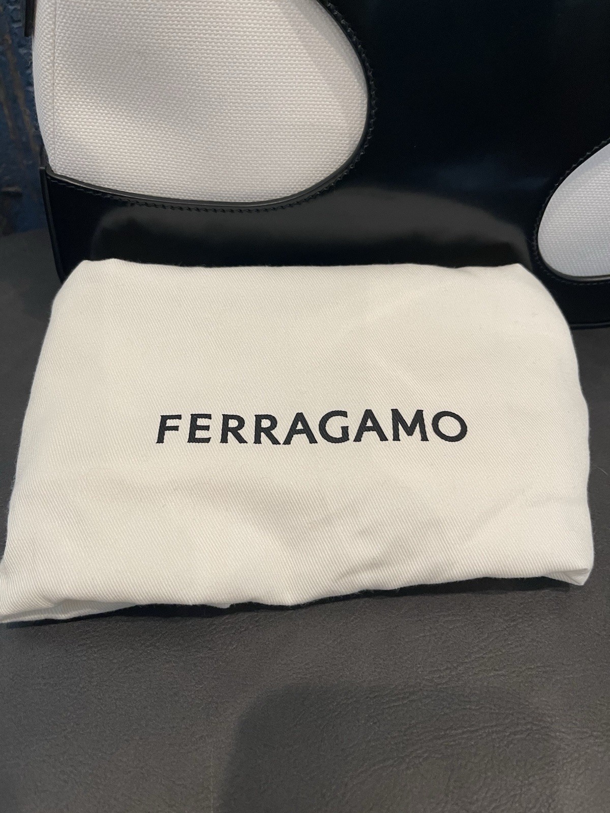 NWT Ferragamo Cut Out Black Nero/Optic White Shoulder Bag & Dust Bag MSRP $2,200