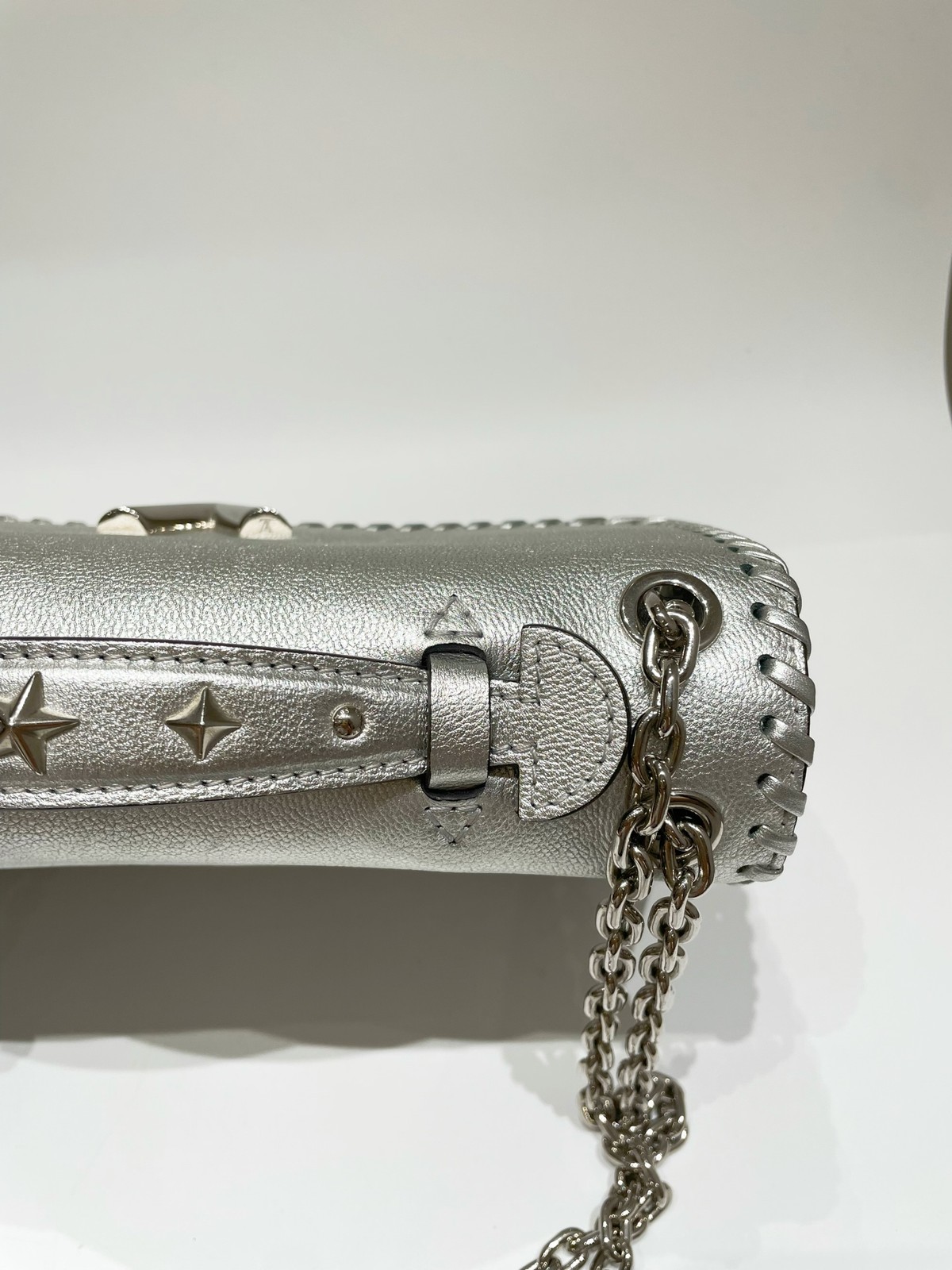 Louis Vuitton Silver Whipstitch Flap Shoulder Bag Leather Very Chain Bag
