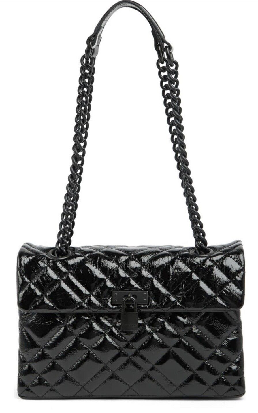 KURT GEIGER LONDON BRIXTON Lock Drench Black Patent Leather Shoulder Bag