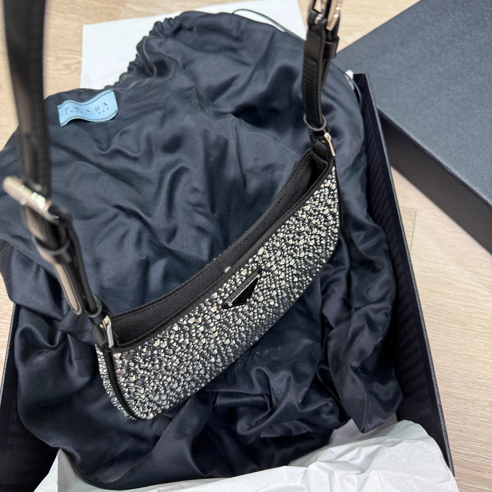 Prada Cleo Satin Bag with Crystals