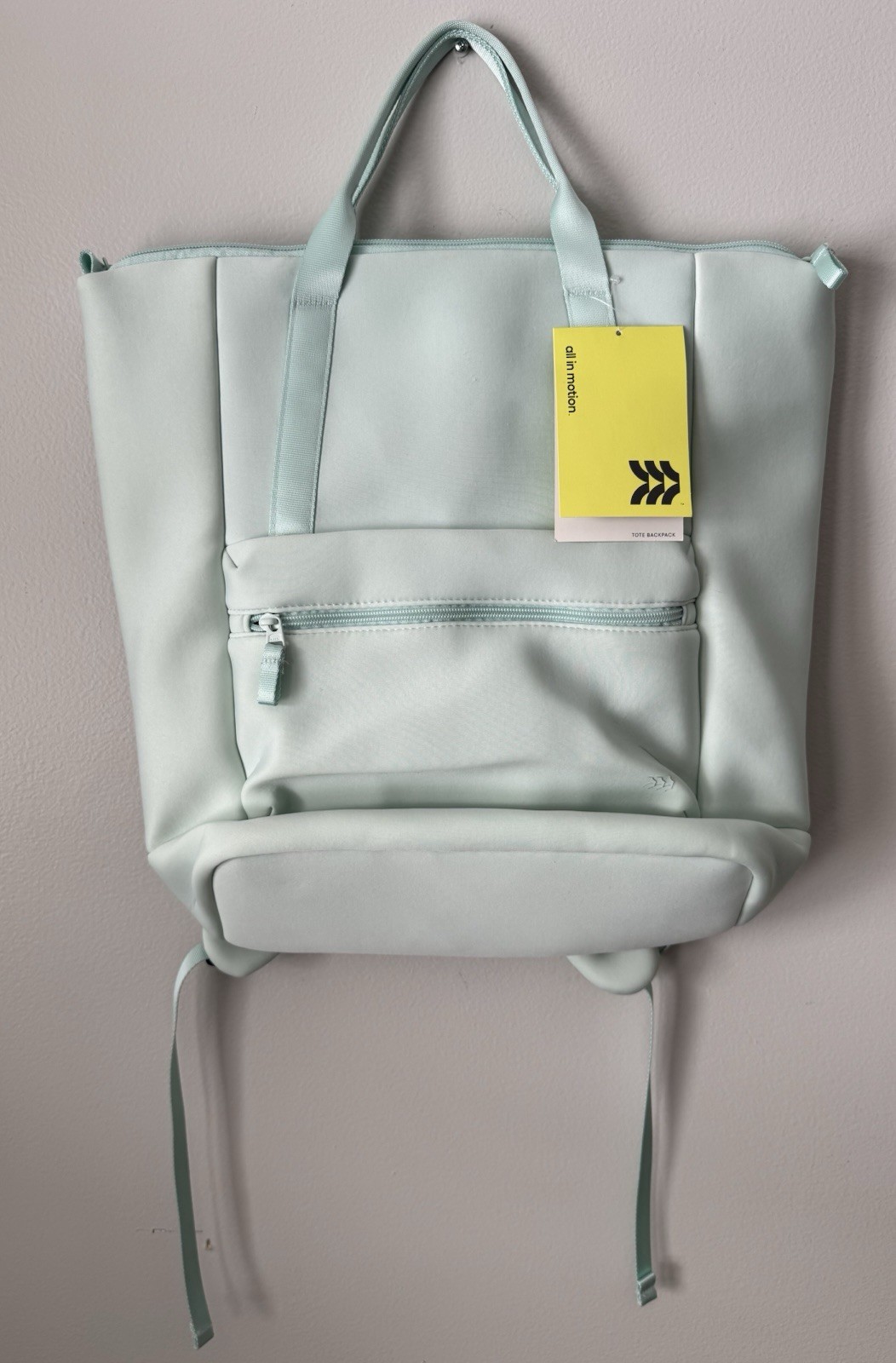 All In Motion Mint Tote Backpack Adjustable Strap Zipper Solid Large Casual