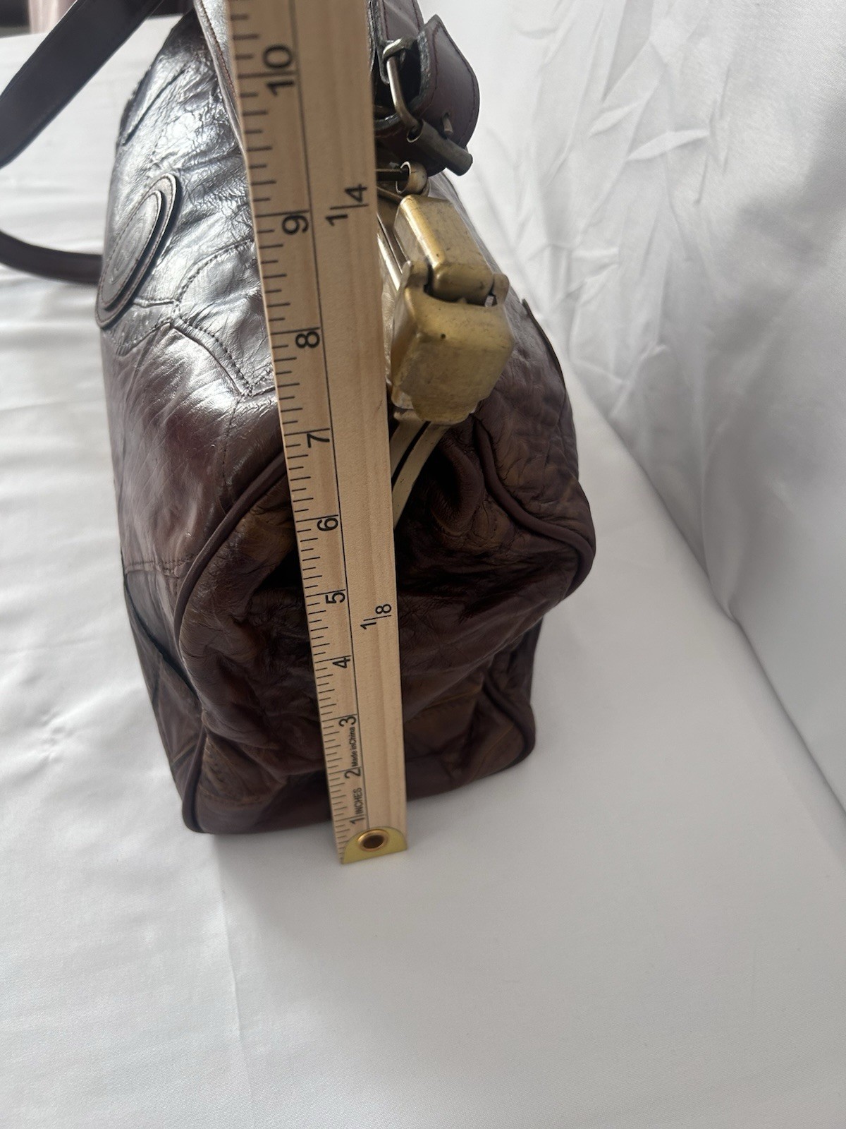 Vintage Patchwork Leather Gladstone Handbag Doctor Midwife Style/ Brass Hinged