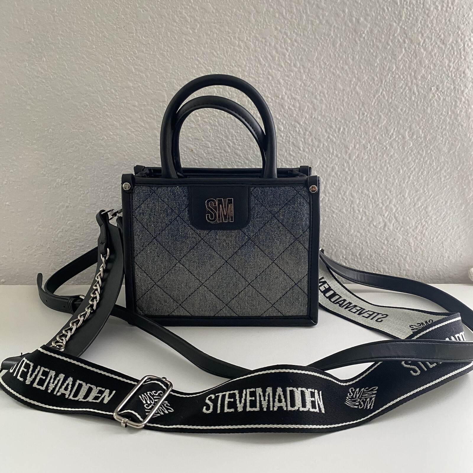 Steve Madden Denim Quilted Satchel Crossbody Purse Bag Viral TikTok BNIKO-D $78