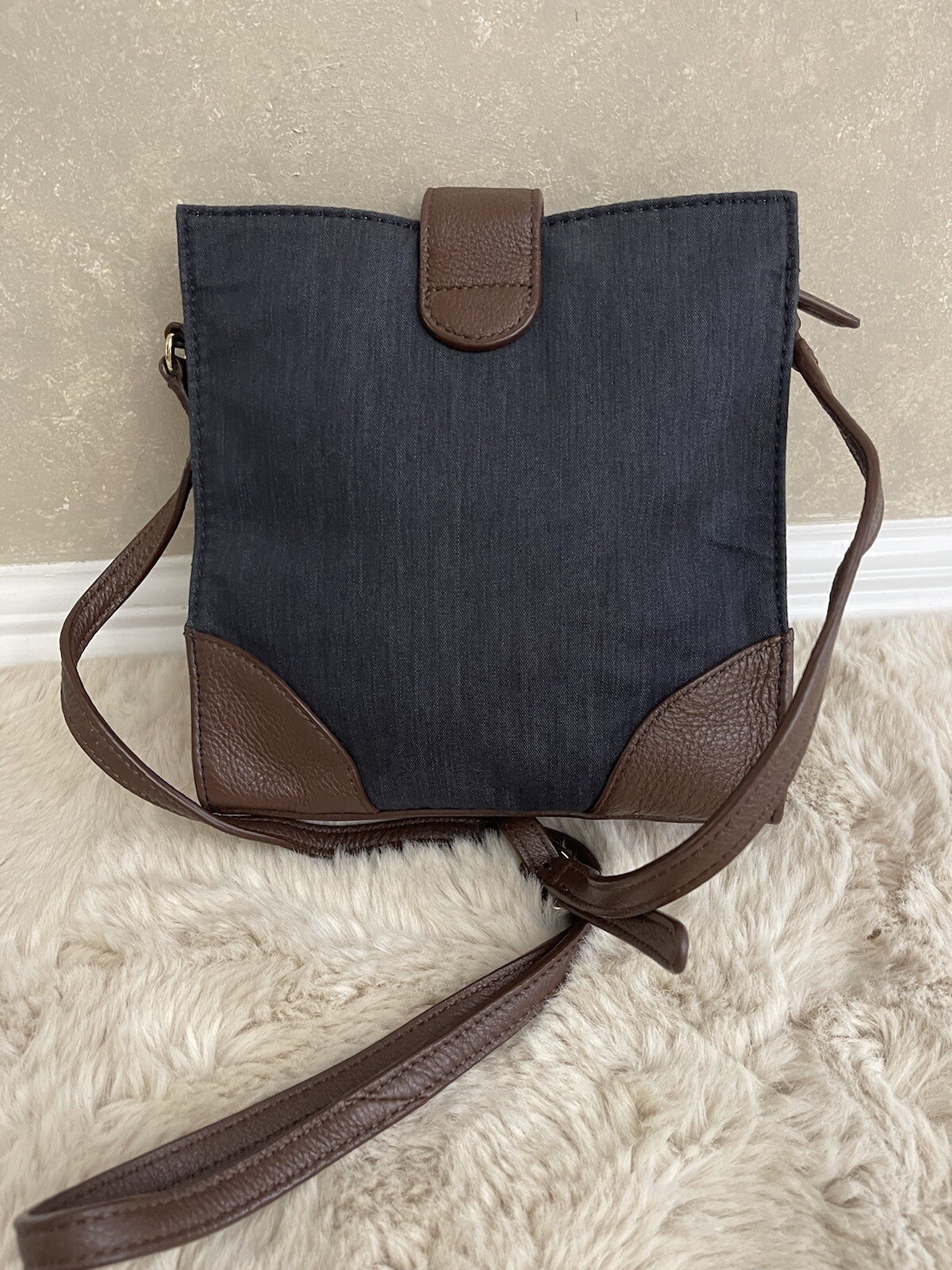 Talbots Small Cotton Blend Denim Purse With Leather Trim And Tassel