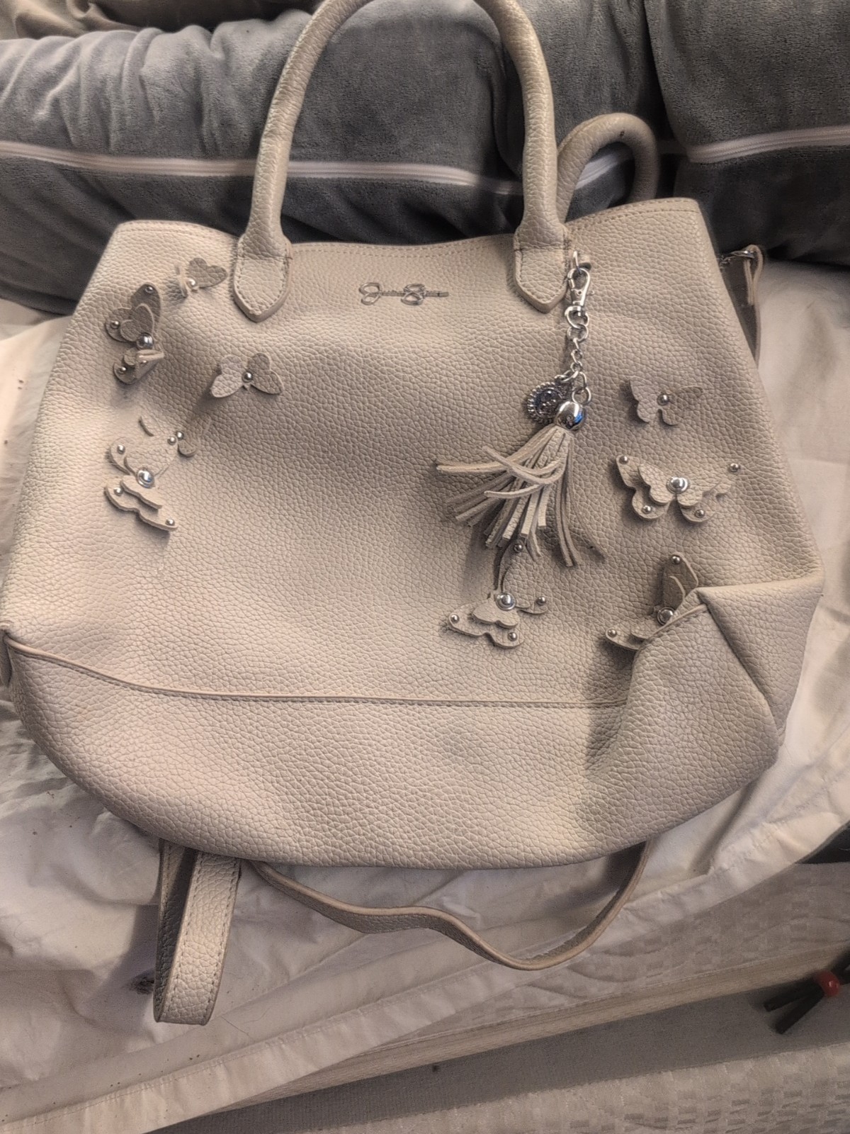 Jessica Simpson Hobo Bag Grey Animal With Butterfly And Animal Print Lining