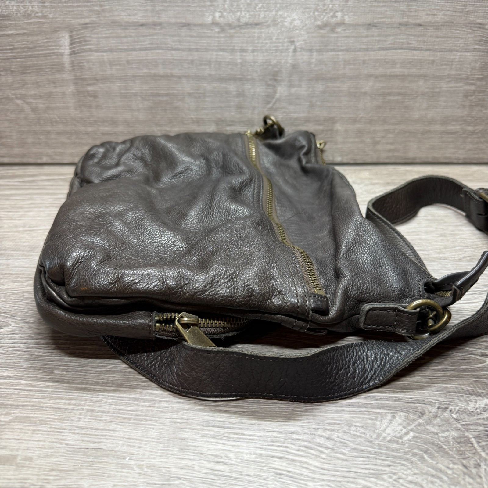 Liebeskind Berlin Brown Pebbled Leather Crossbody Bag Utility Pocket Purse