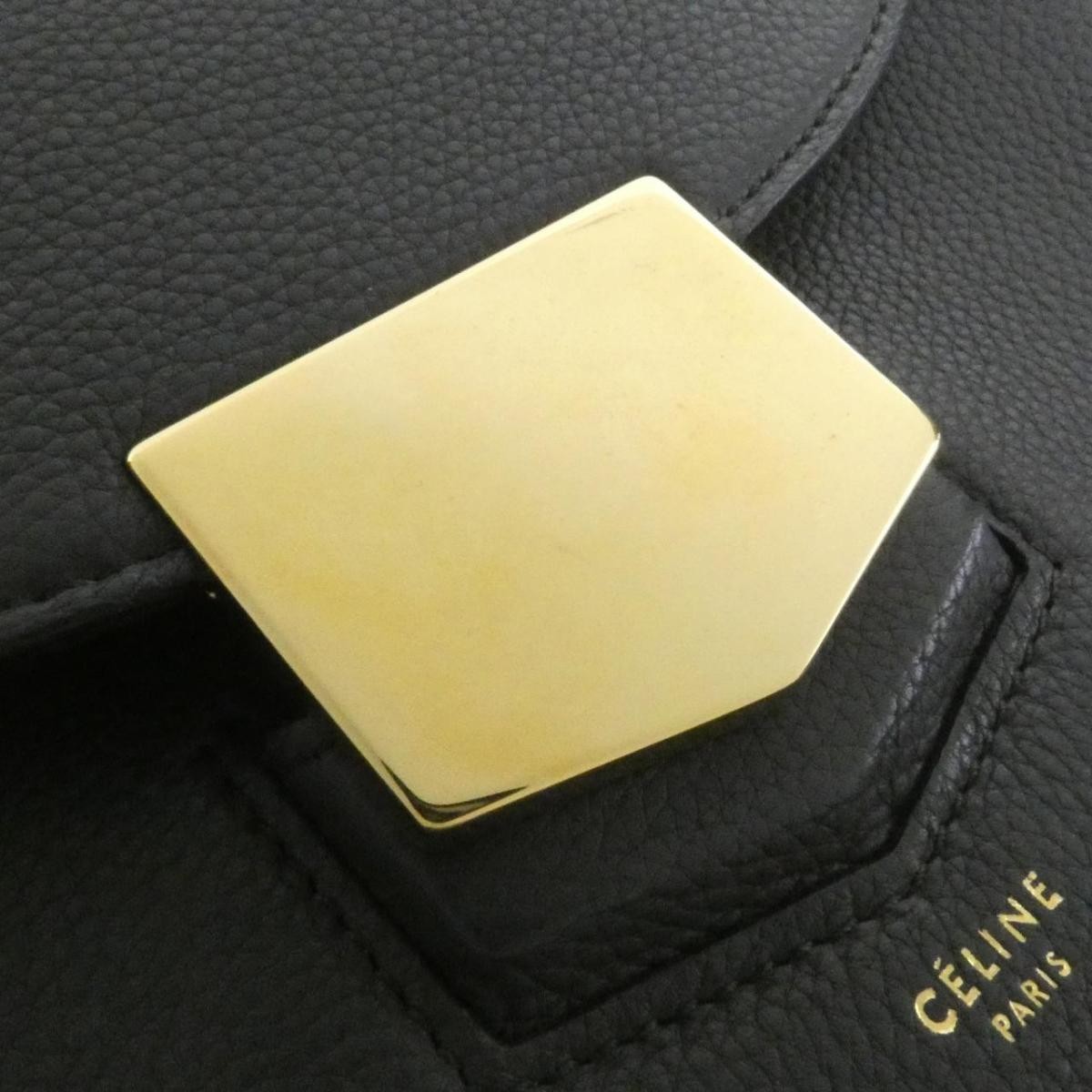 Celine Trotter Small Shoulder Bag Gray Calfskin Leather Gold Hardware