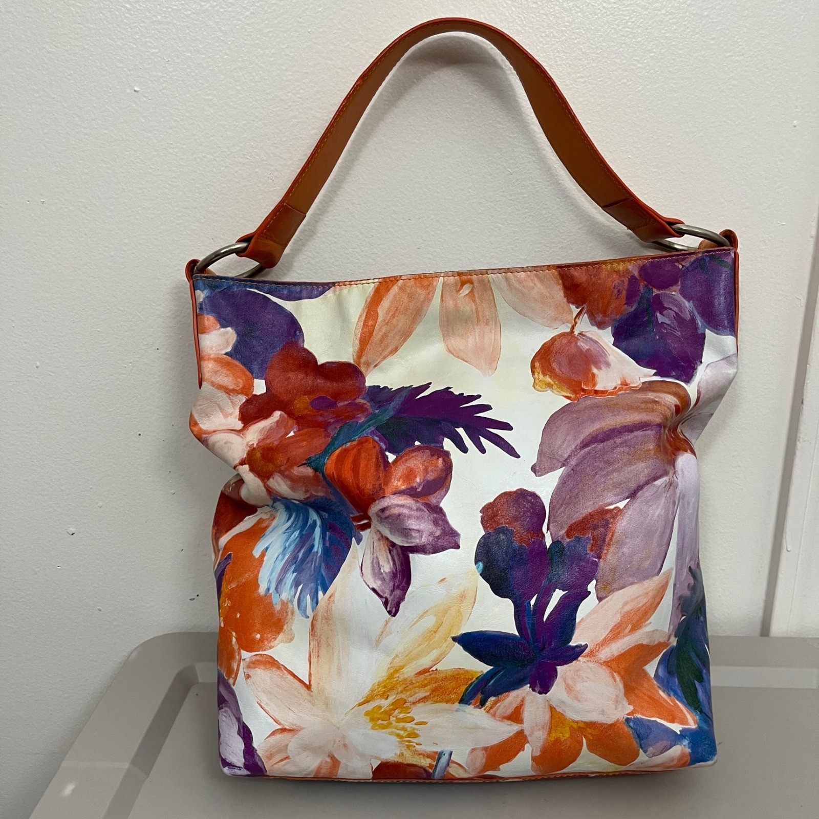 Maurizio Taiuti Leather Floral Shoulder Bag Large Statement Boho Hobo Purse