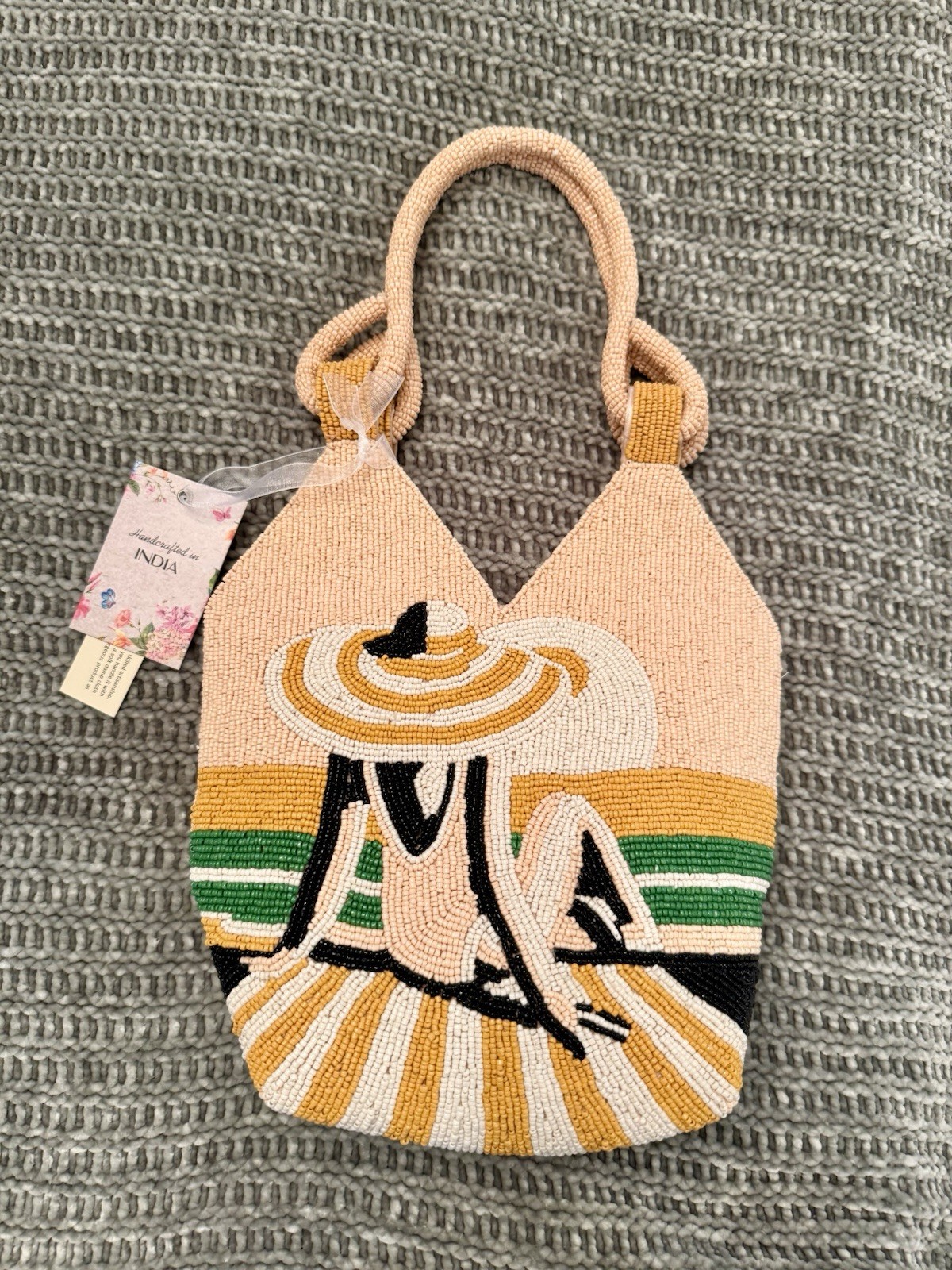 Viral Handcrafted In India Beaded Cocktail Woman On Beach Purse NWT