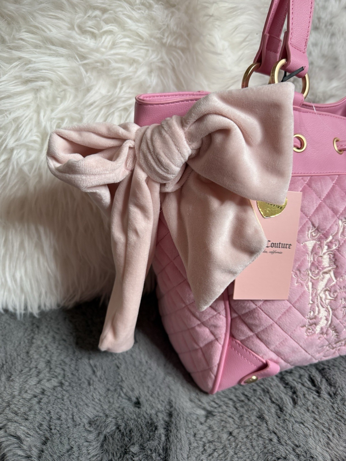 NWT Juicy Couture Juicy Tale Daydreamer Tote Quilted Velour Pink Bag Lilac
