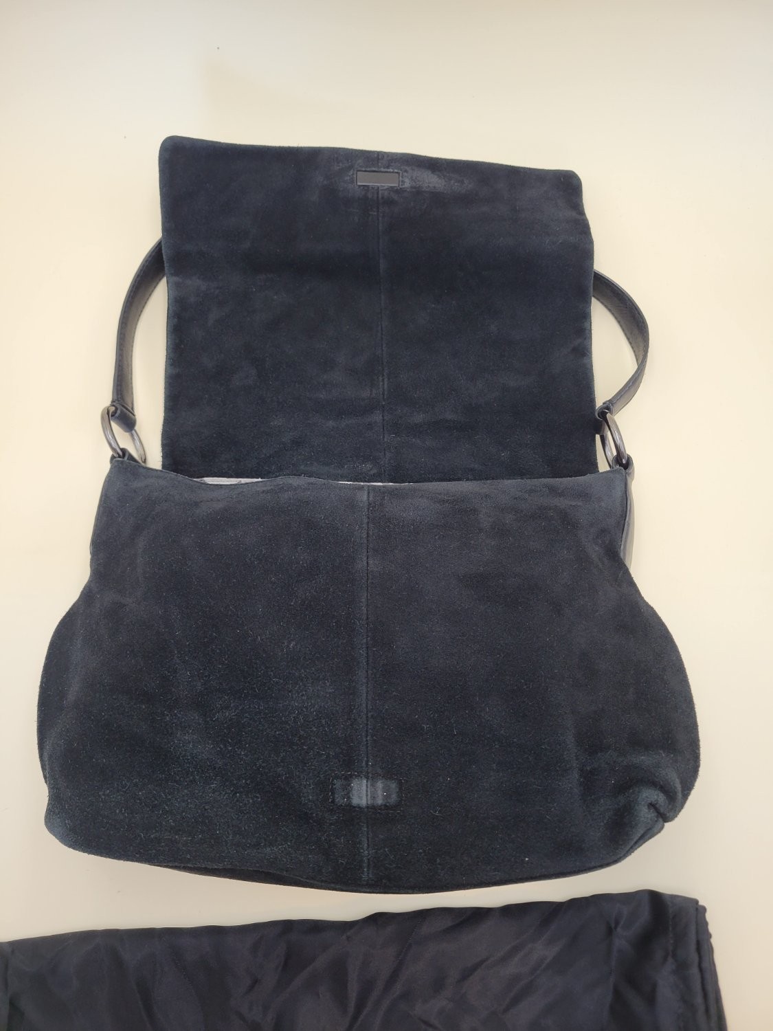 Via Spiga Black Suede Studded Shoulder Bag Leather Strap Hobo Handbag Medium
