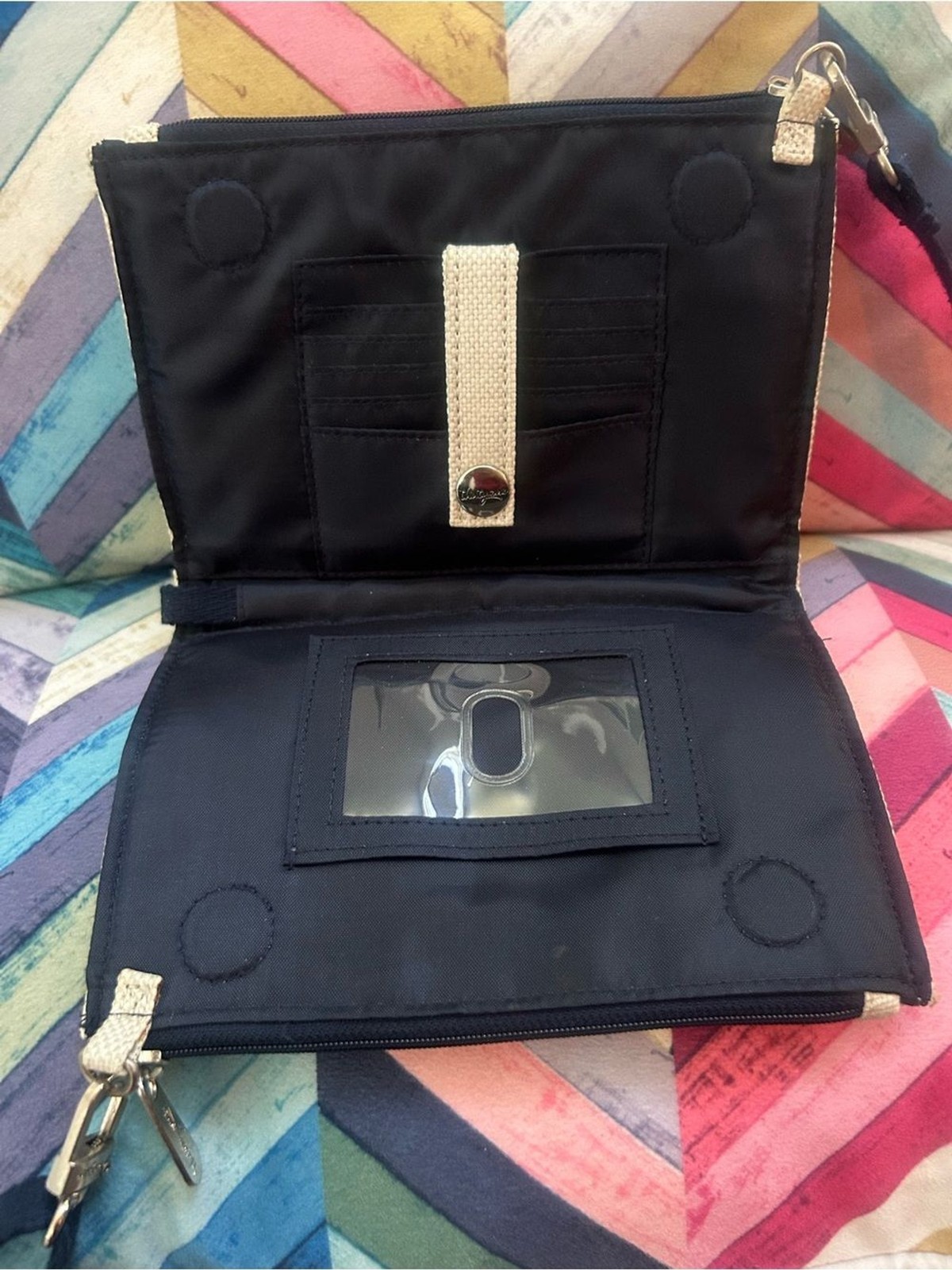 Thirty-One Floral Canvas Crossbody Wallet Purse Organizer Phone Bag Blue Green