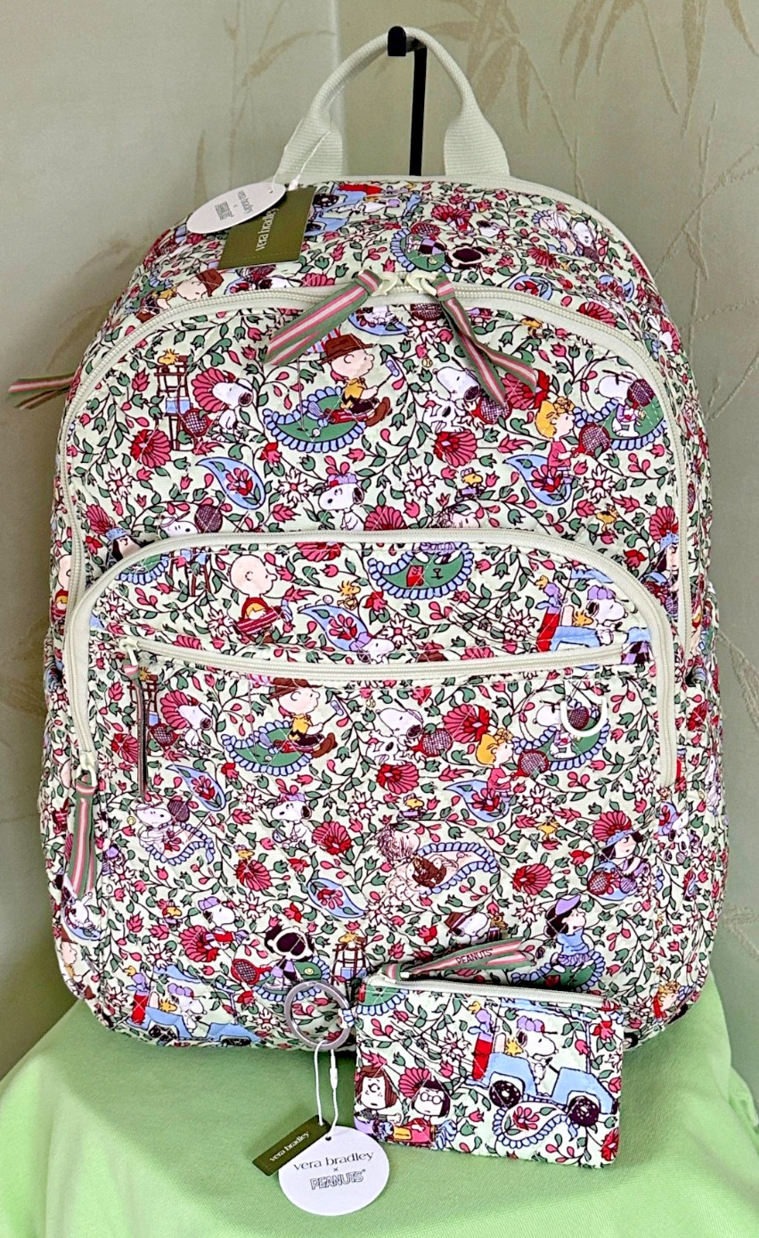 VERA BRADLEY PEANUTS BANCROFT BACKPACK+ ZIP ID CARD CASE:NWT COUNTRY CLUB #1