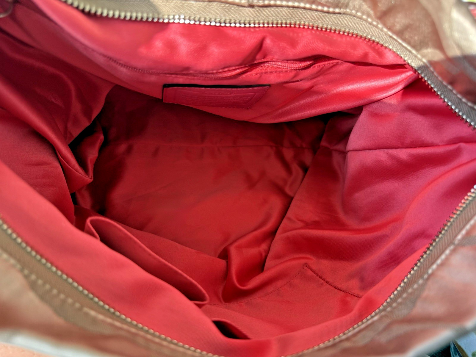 Vintage Y2K 2008 Coach Carly Signature Jacquard Hobo Bag Kahki Coral Pink 13306