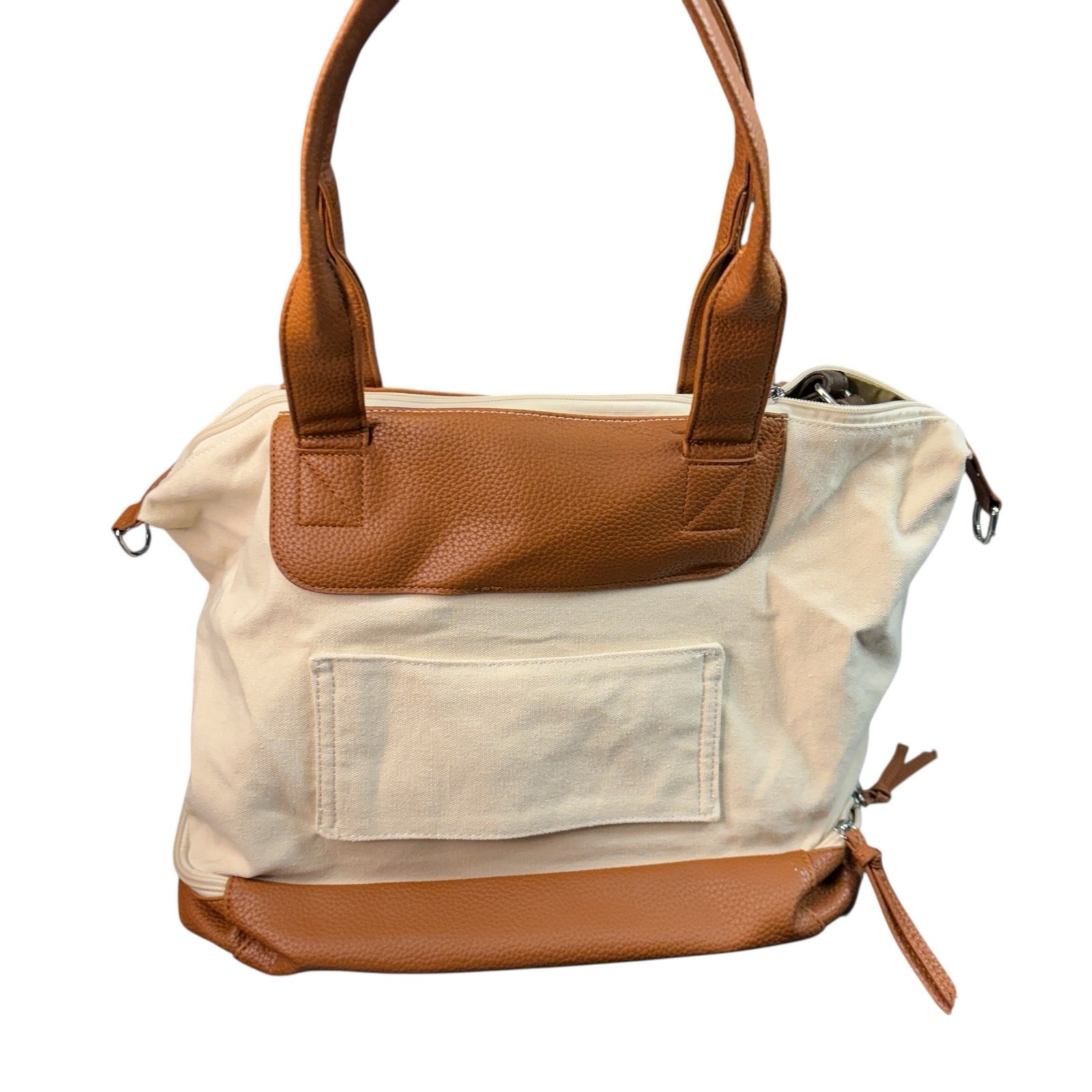 Graf Lantz Canvas & Leather Tote Bag | Cream Tan Carryall Crossbody Detach Strap
