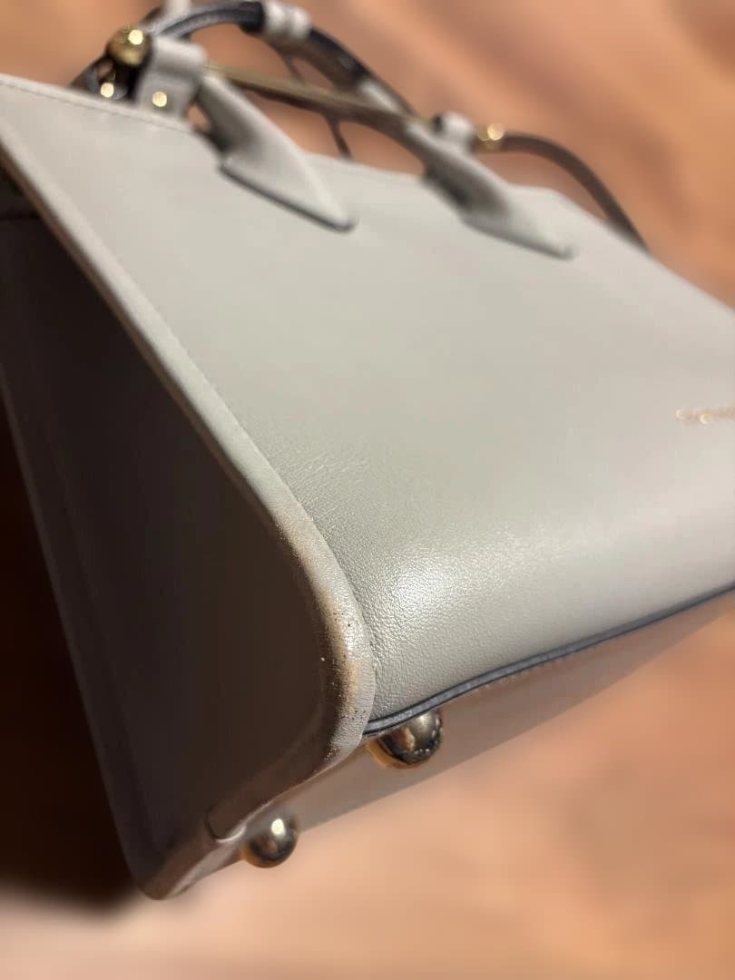 Strathberry Midi Tote Handbag Shoulder Bag Purse Leather in Gray USED Good Cond
