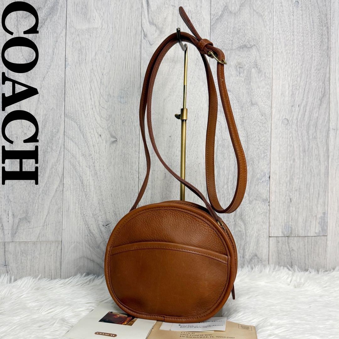 COACH 117 Old Leather Shoulder Bag Brown 18cm Women Used Bag Japan Logo Charm