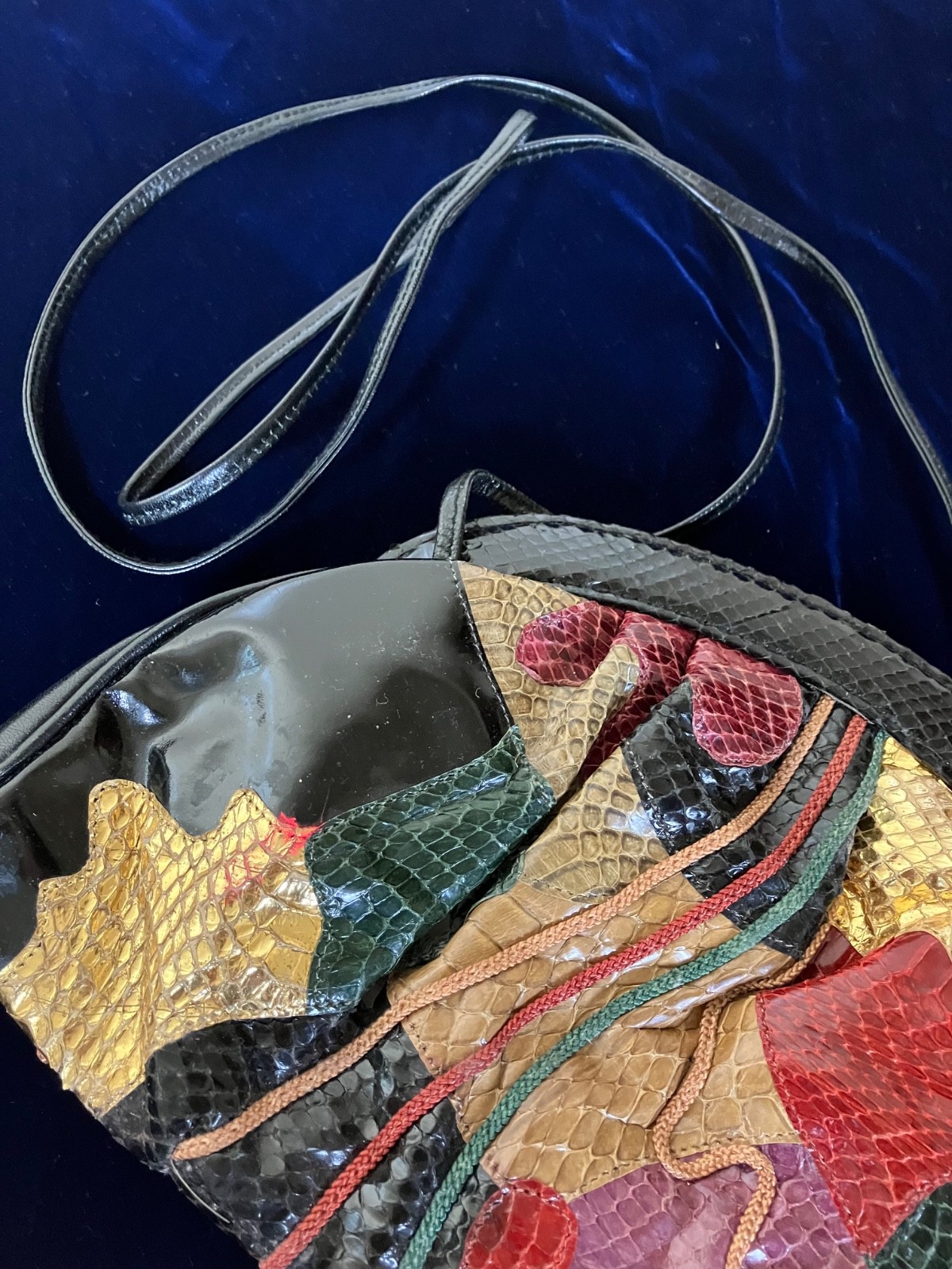 Vtg 80s Multi Color Patchwork Genuine Leather Crossbody Bag Made in USA Clutch