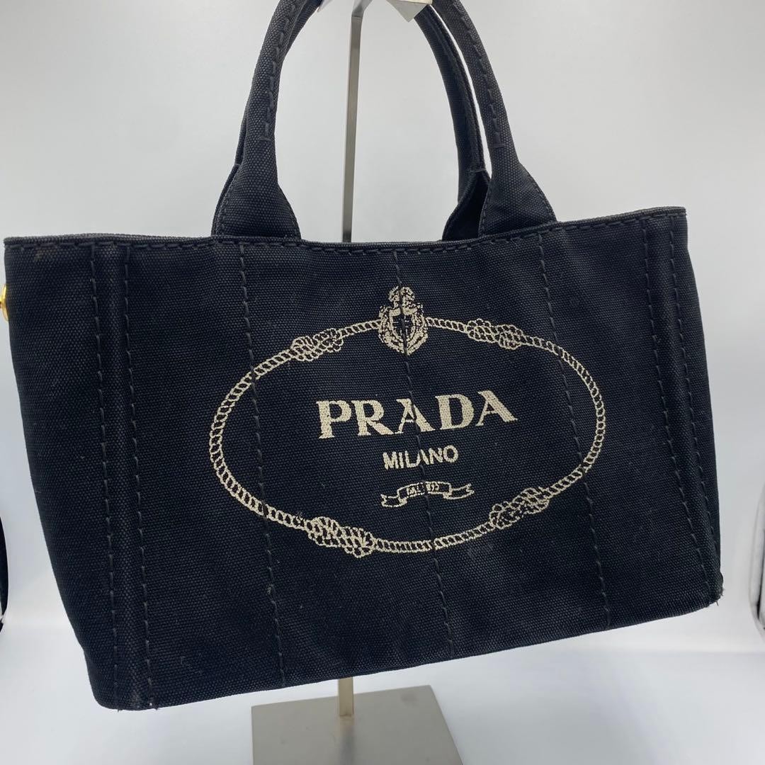 Authentic PRADA Canvas Handbag Black Canapa S 19cm x 28cm x 15cm Excellent Condi