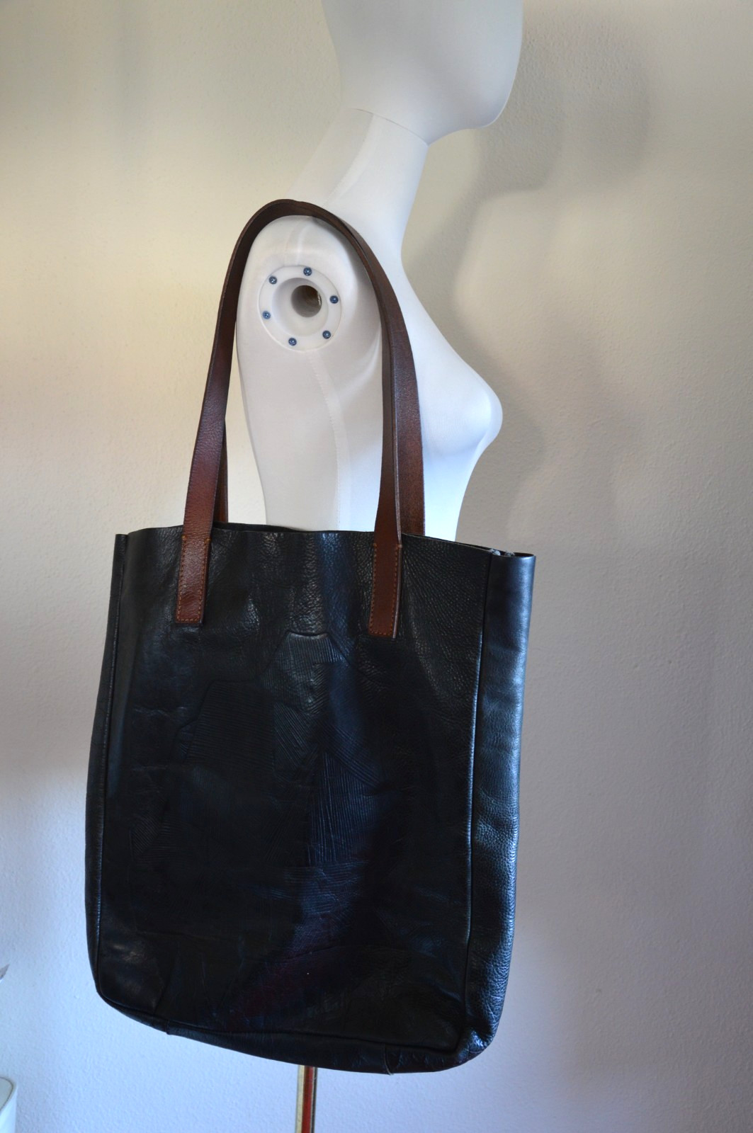 large black brown leather ELK tote bag rectangular big everyday laptop shoulder