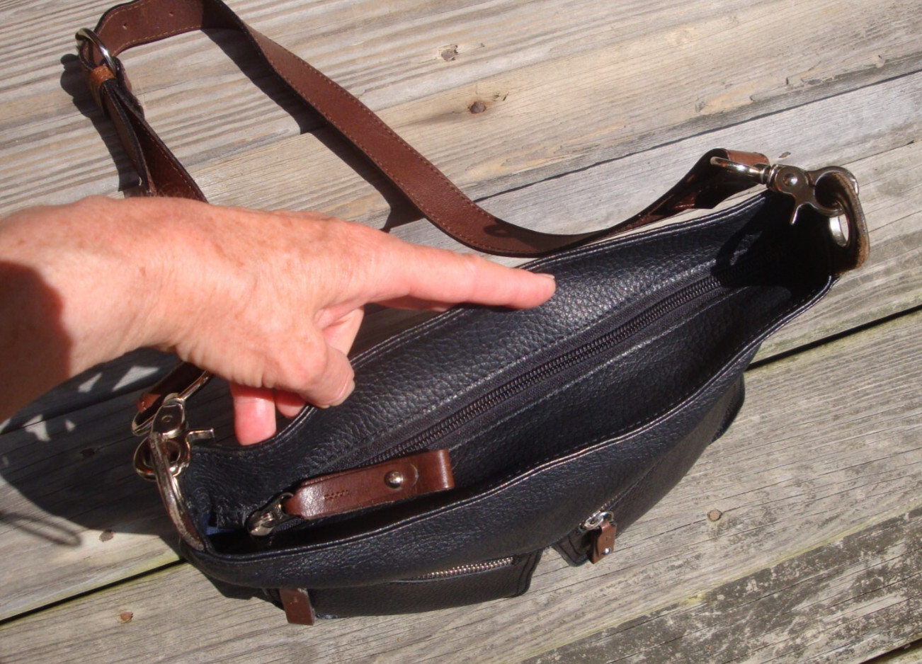 TANO Black Leather Large Hobo Handbag Tote Lightweight Boho Biker Hippie Brown