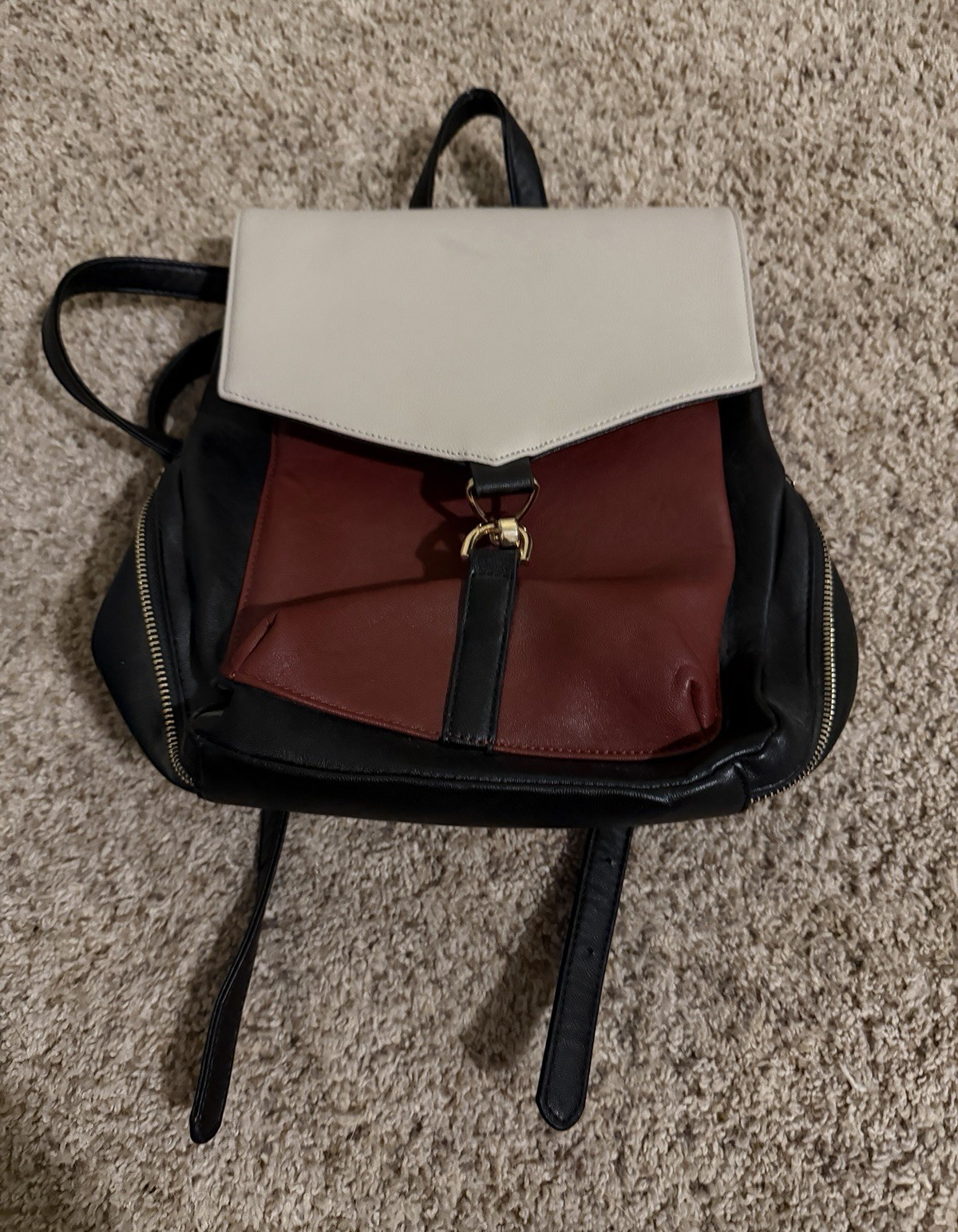 Lionel Women’s Colorblock Backpack Zip Pockets Gold Hardware Black/Burgundy