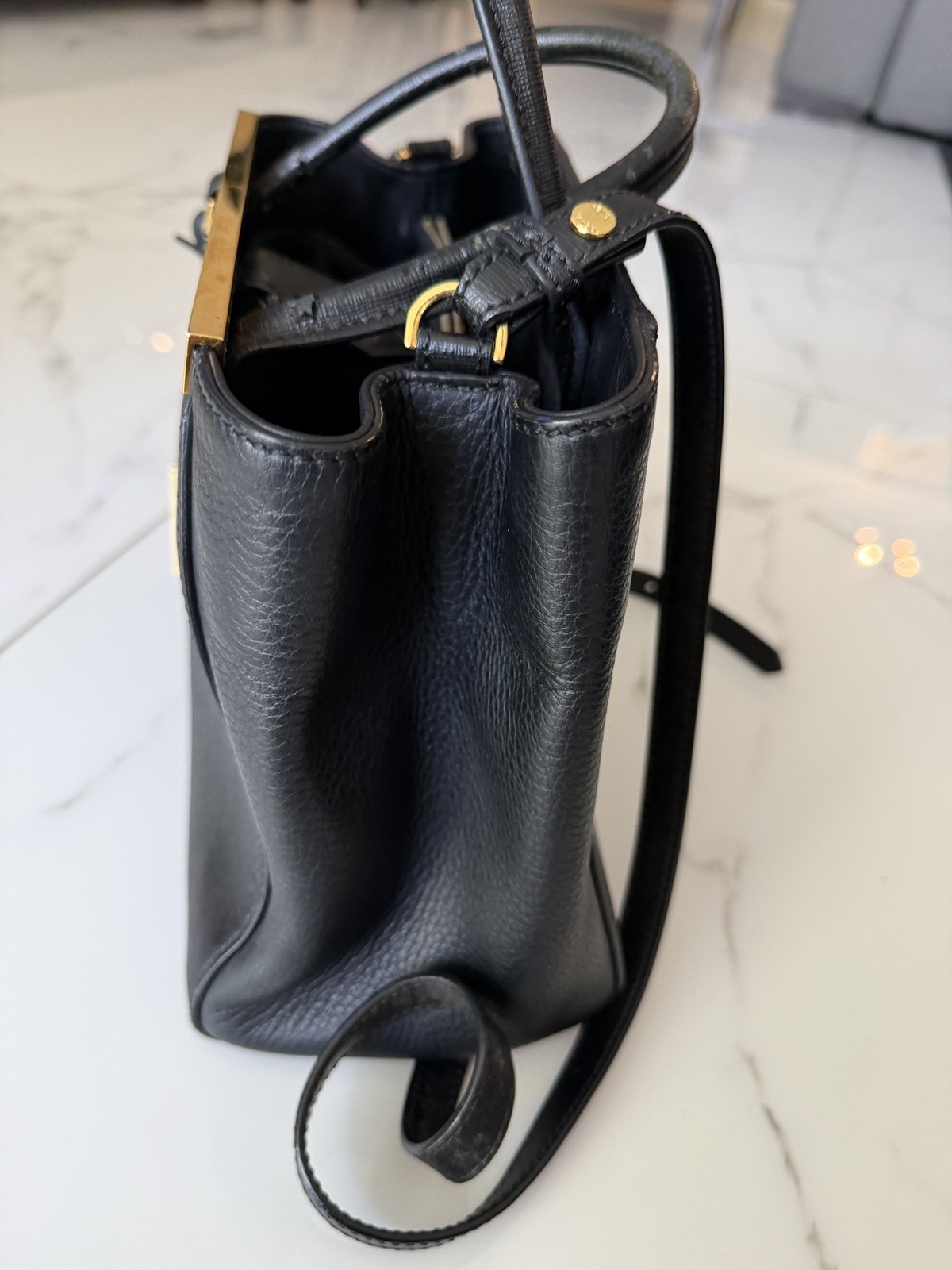 FENDI 2JOURS Hand Bag Leather 2way Black Leather / Gold