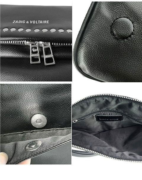 Zadig & Voltaire Rock Wing Black Leather Bag Studded Frame Crossbody 27x15cm