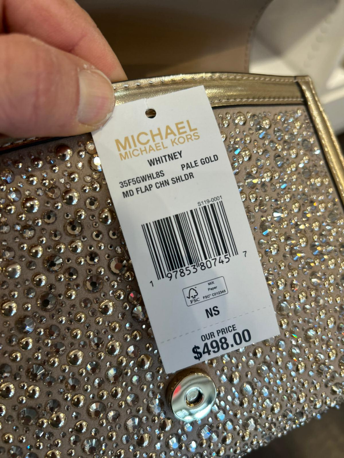 Michael Kors Whitney Women Medium Embellished Metallic Shoulder Bag Pale Gold