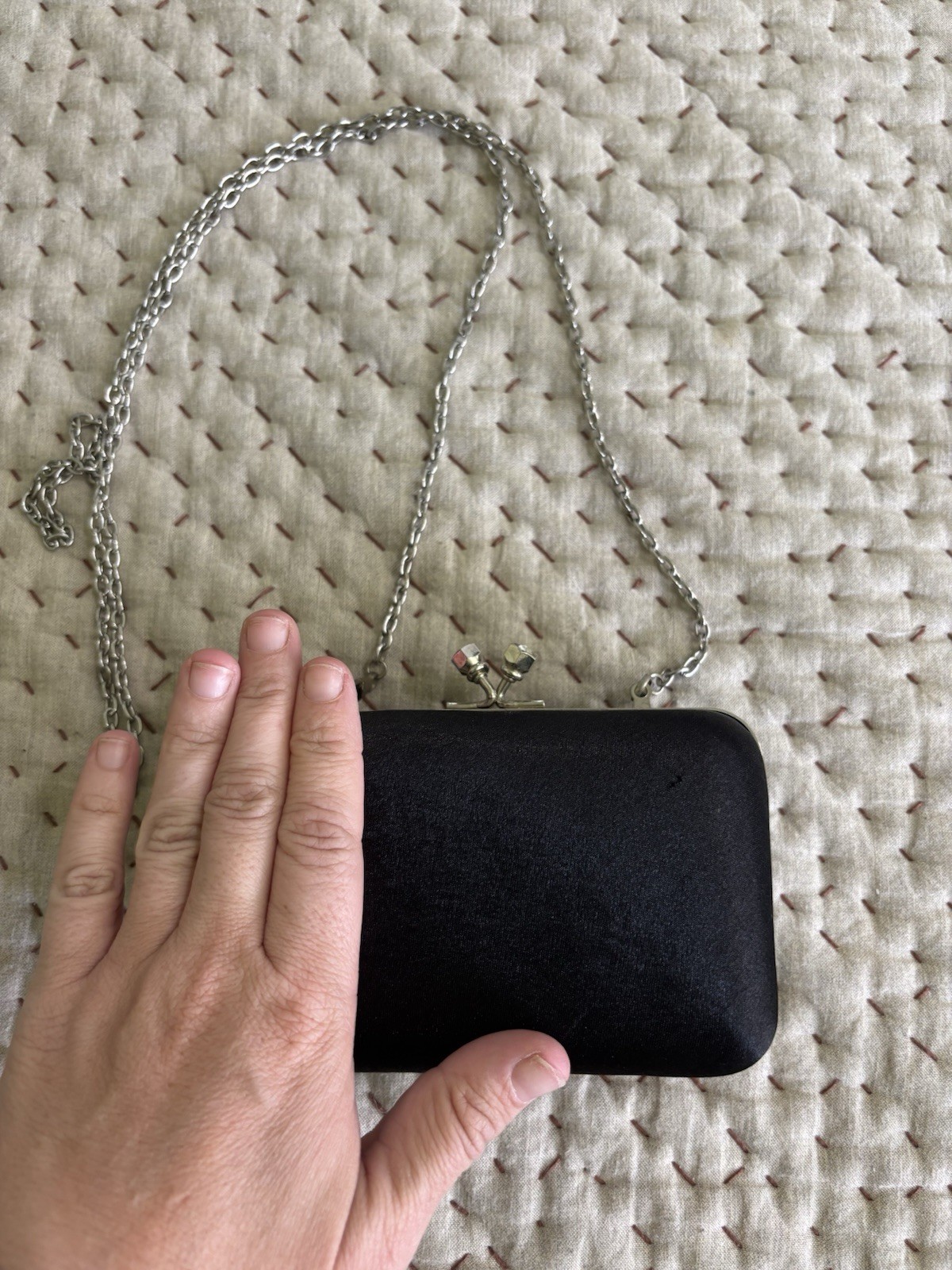 Bijoux Terner Black Small Rectangle Frame Clutch Clasp, Silver Chain Strap