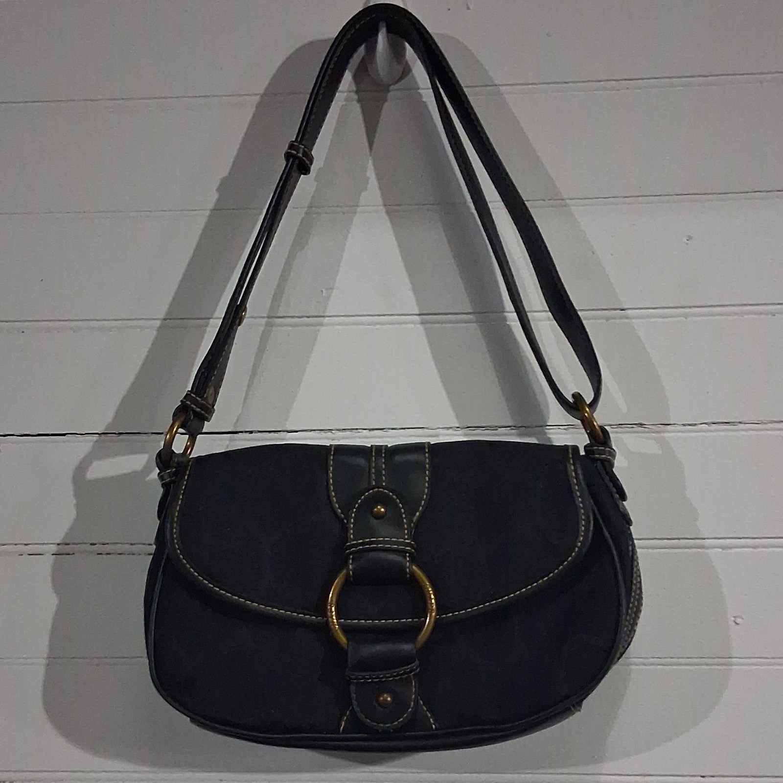 Chaps Black Logo Crescent Shoulder Bag Gold Hardware Magnetic Close