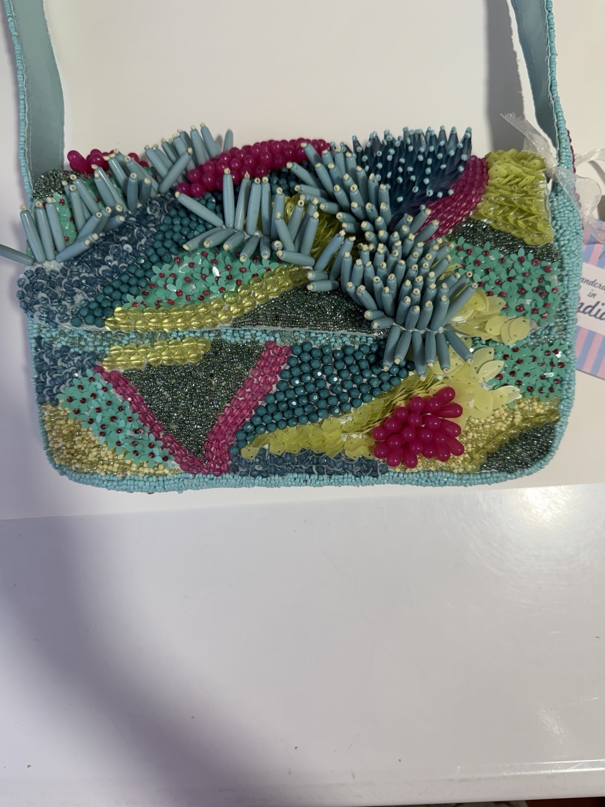 Viral Handcrafted in India Ocean Blue Beaded Bag Inspired In The Sea NWT