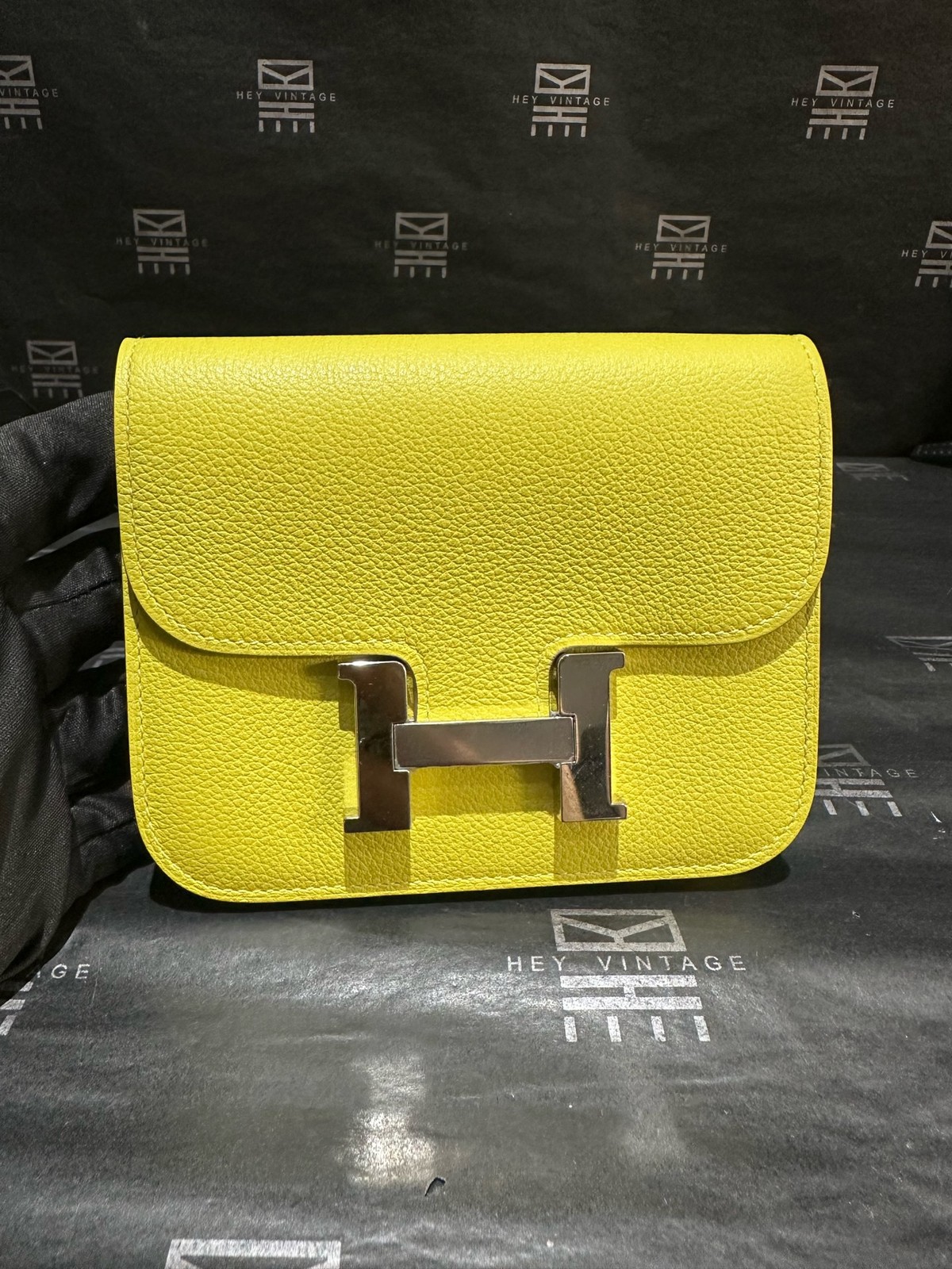 Hermès Constance 18 Yellow Clemence Leather Silver Hardware Mini Crossbody Bag