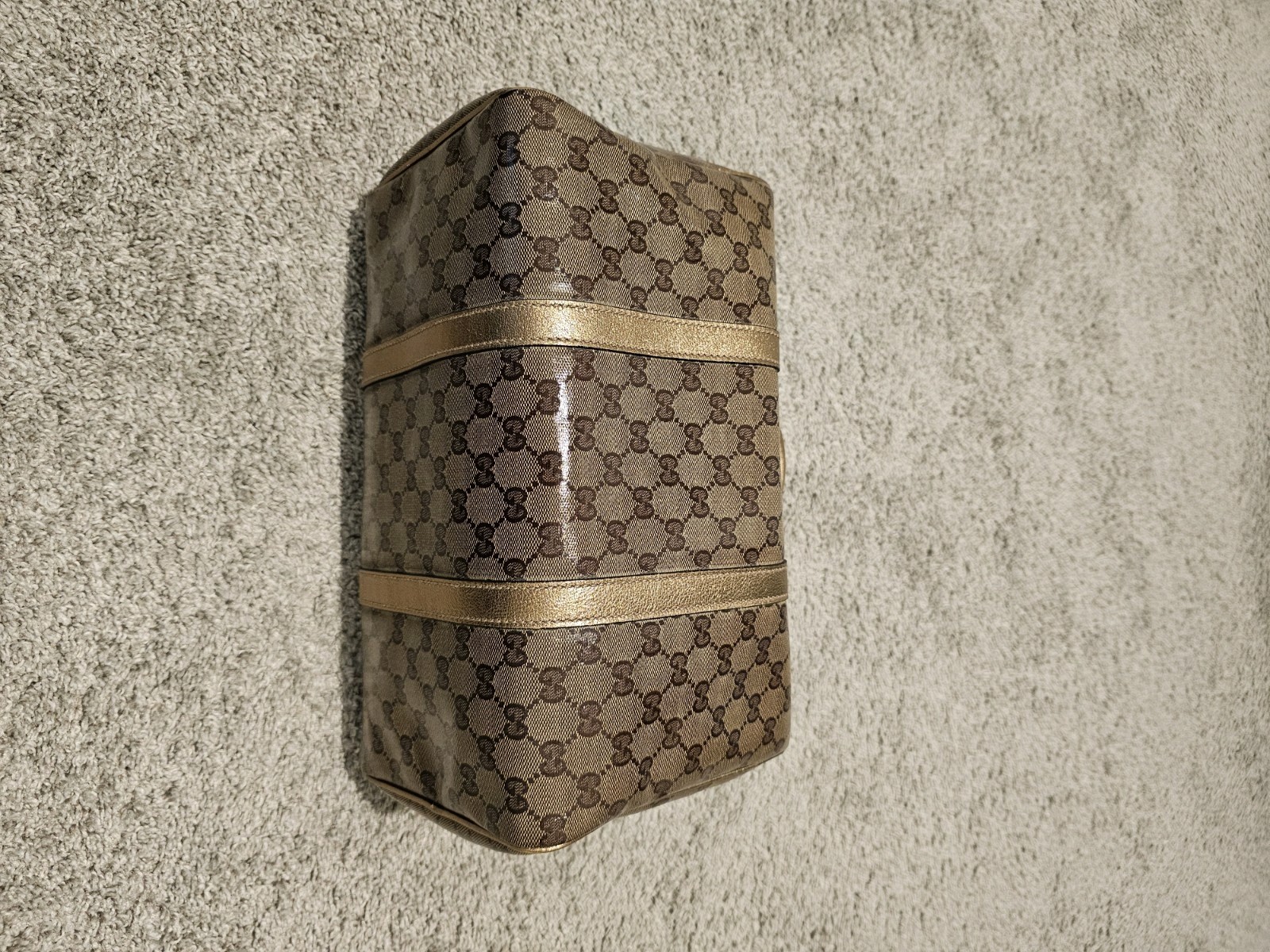 Gucci Joy Boston Monogram Gold Brown Top Handle Bag