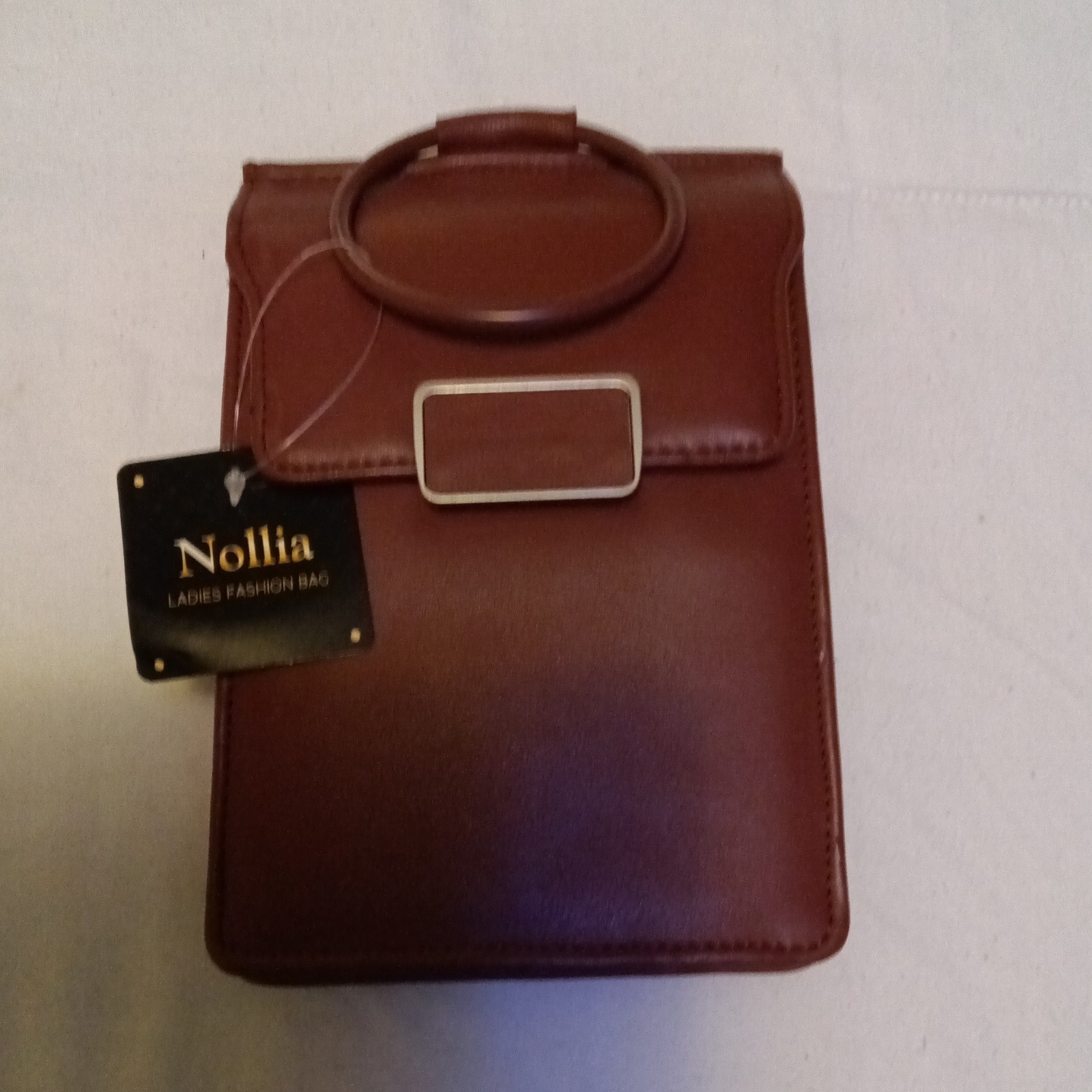 Nollia Brown Top Handle Women’s Bag w/ Metal Accent, Magnetic Snap Closure