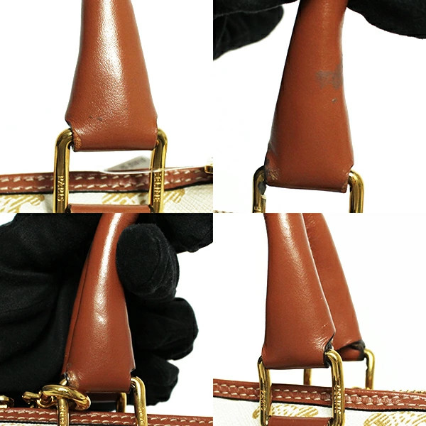 Celine Triomphe Small Boston Canvas Calfskin White Brown 197582 from Japan #188