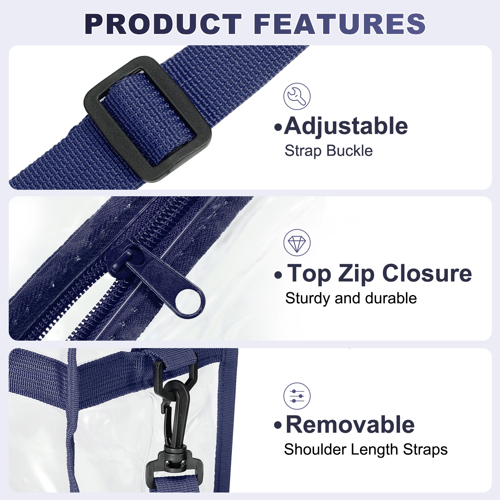 1Pcs 13″ x 6″ x 13″, PVC Waterproof Closure Crossbody Shoulder Bag (Navy Blue)