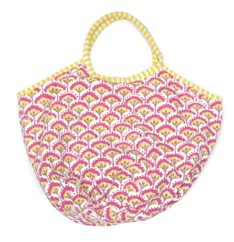 ROLLER RABBIT Bondi Bag Jemina Yellow Pink Canvas Tote Cotton Tie Closure /298