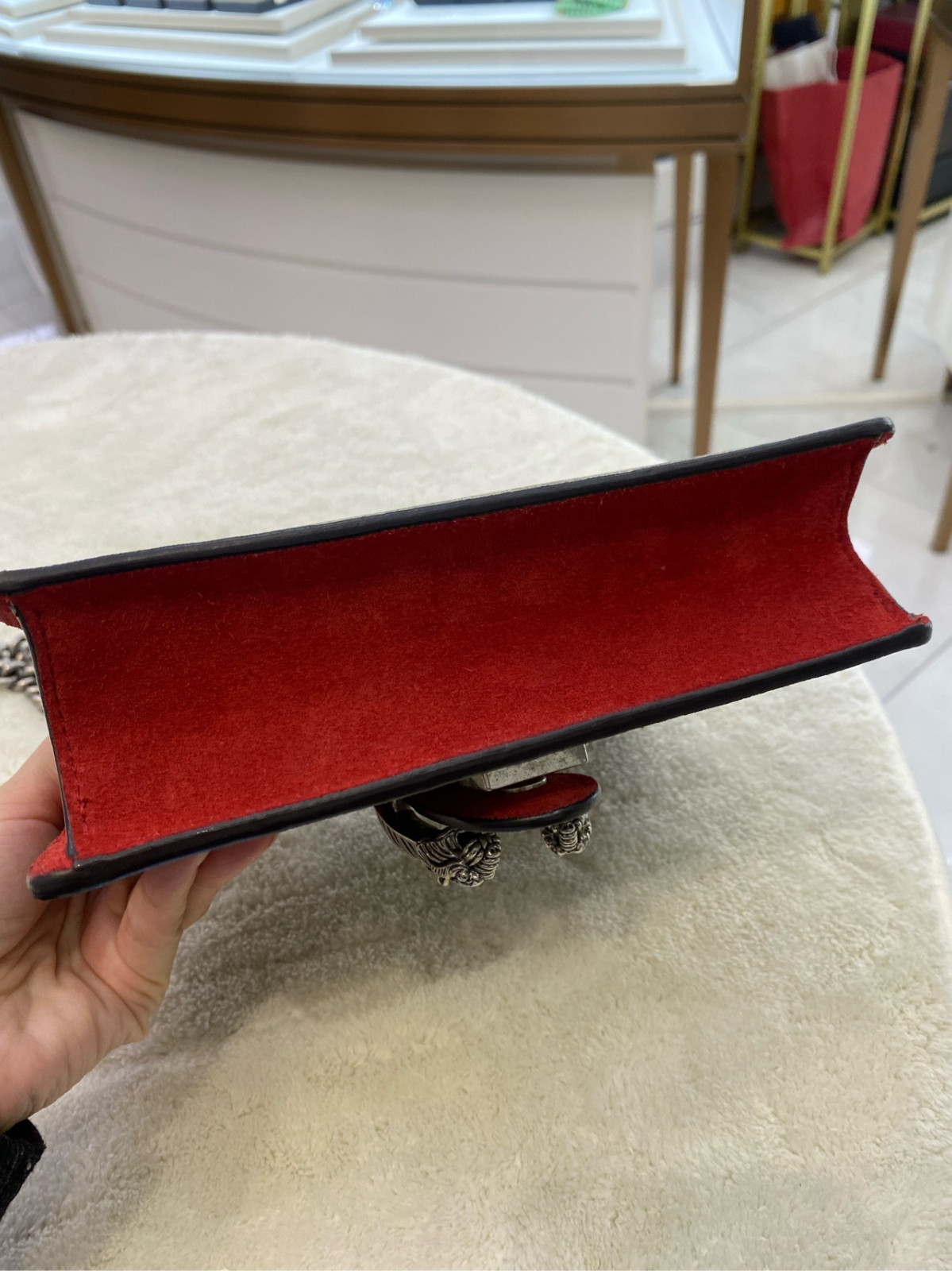 Authentic Gucci Dionysus Small Coated Canvas and Suede Shoulder Bag Beige/Red
